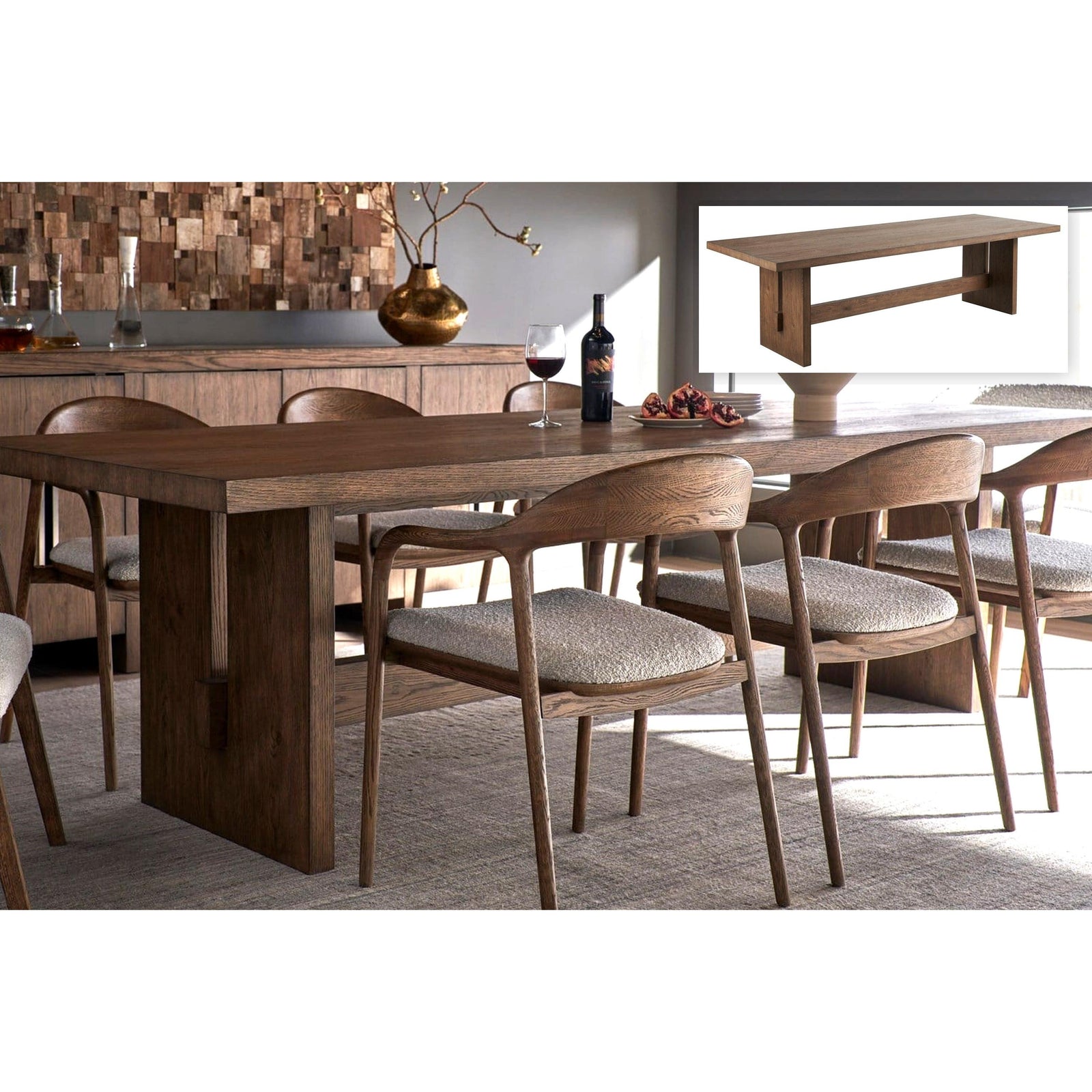 Universal Eden 108" Solid Oak Dining Table Set — Table + 8 Echo Arm Chairs