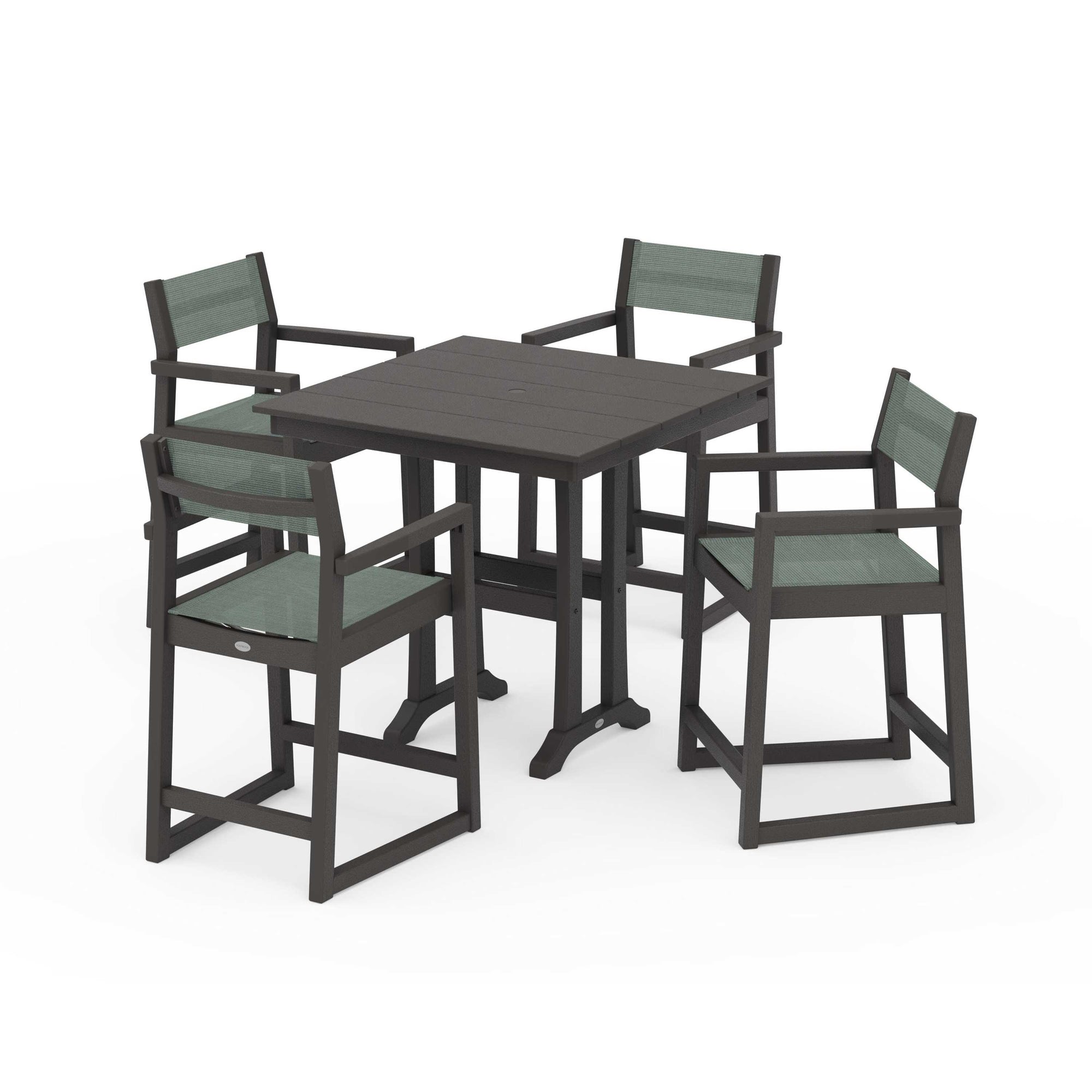 EDGE Sling Arm Chair 5-Piece Farmhouse Counter Set with Trestle Legs