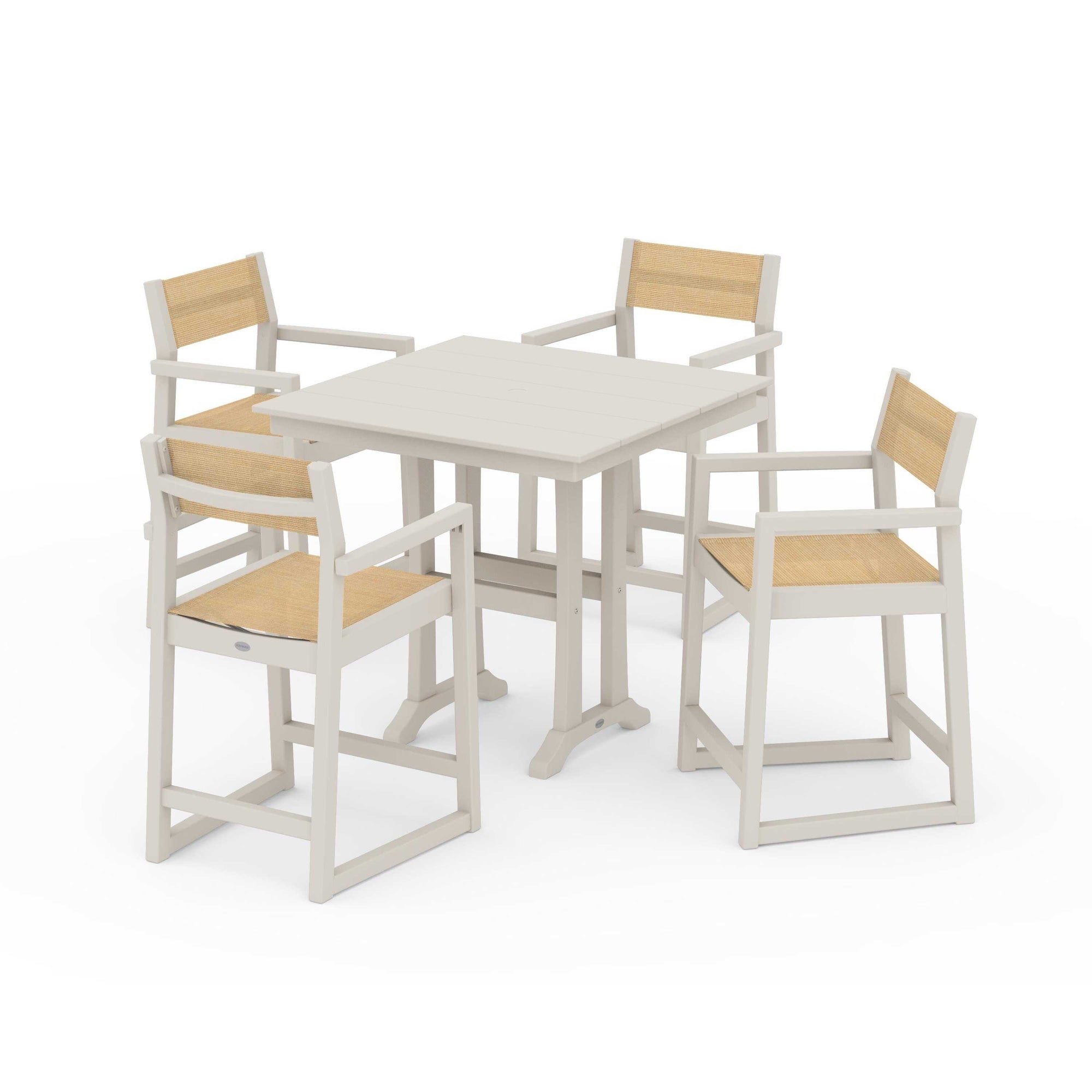 EDGE Sling Arm Chair 5-Piece Farmhouse Counter Set with Trestle Legs