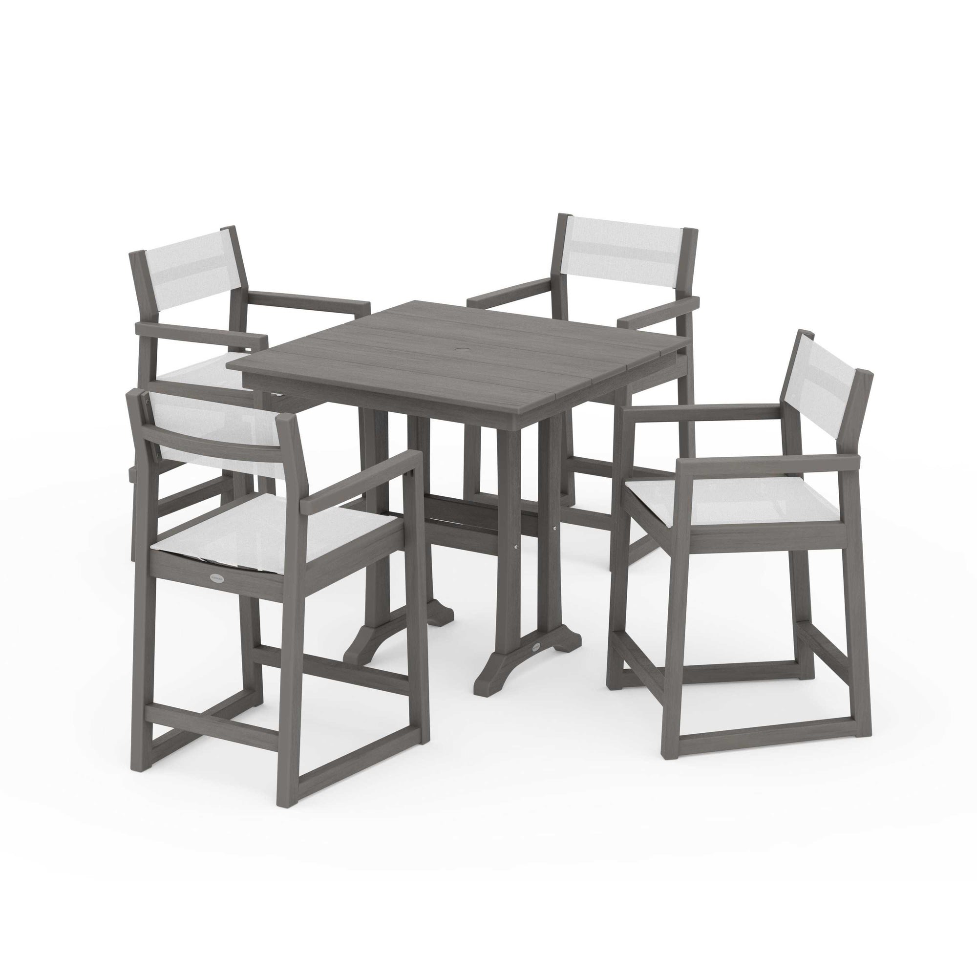 EDGE Sling Arm Chair 5-Piece Farmhouse Counter Set with Trestle Legs