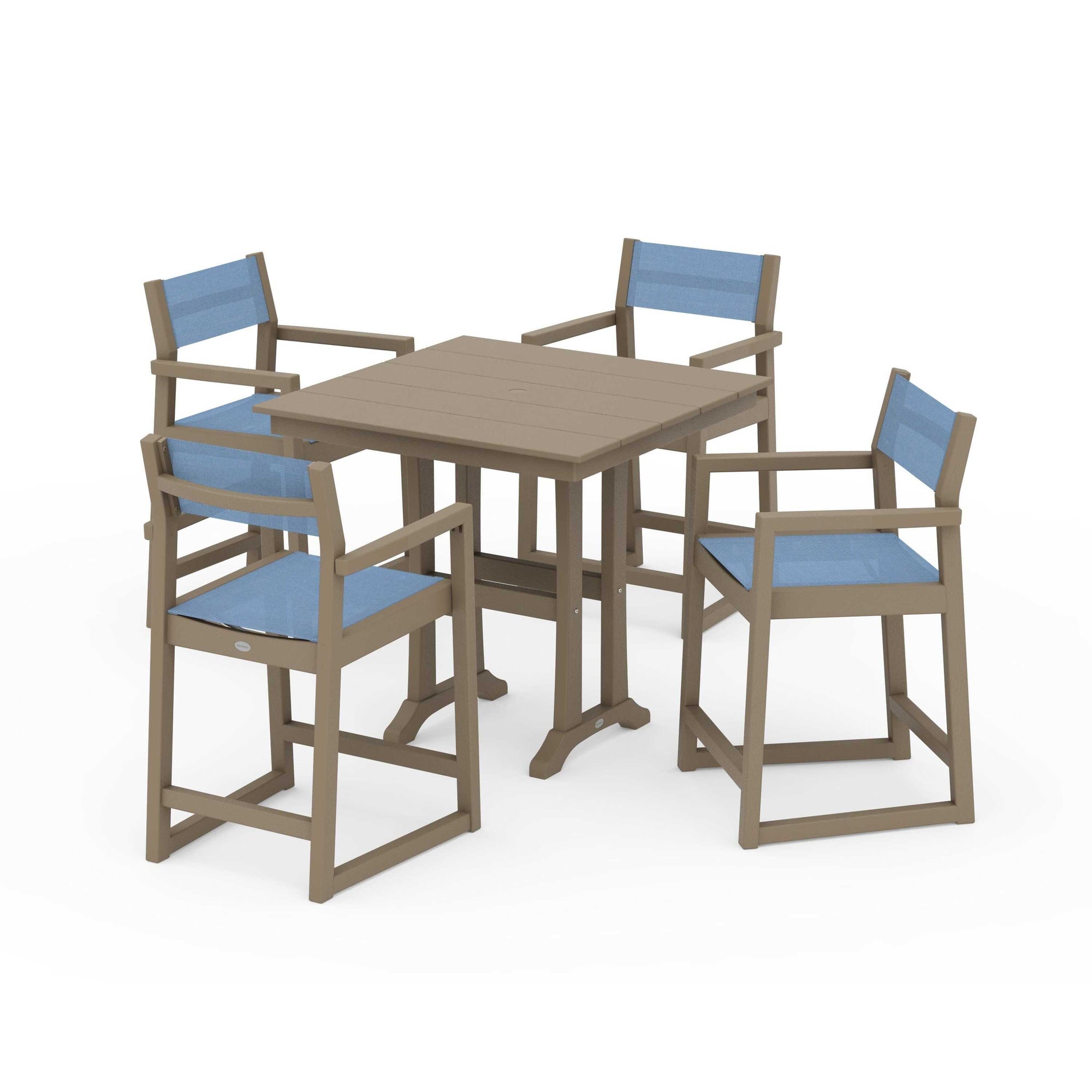 EDGE Sling Arm Chair 5-Piece Farmhouse Counter Set with Trestle Legs