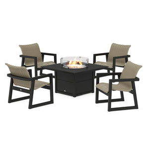 Polywood EDGE Woven 5-Piece Lounge Chair Seating Set with Fire Pit Table - Two-Tone — view 2
