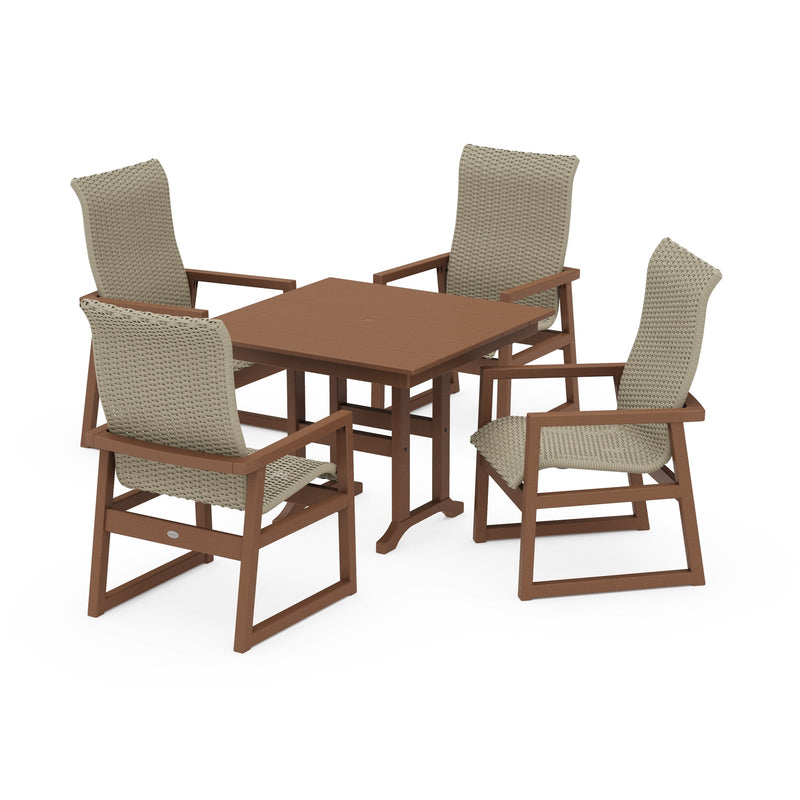Polywood EDGE Woven Highback 5-Piece Farmhouse Dining Set - Two-Tone