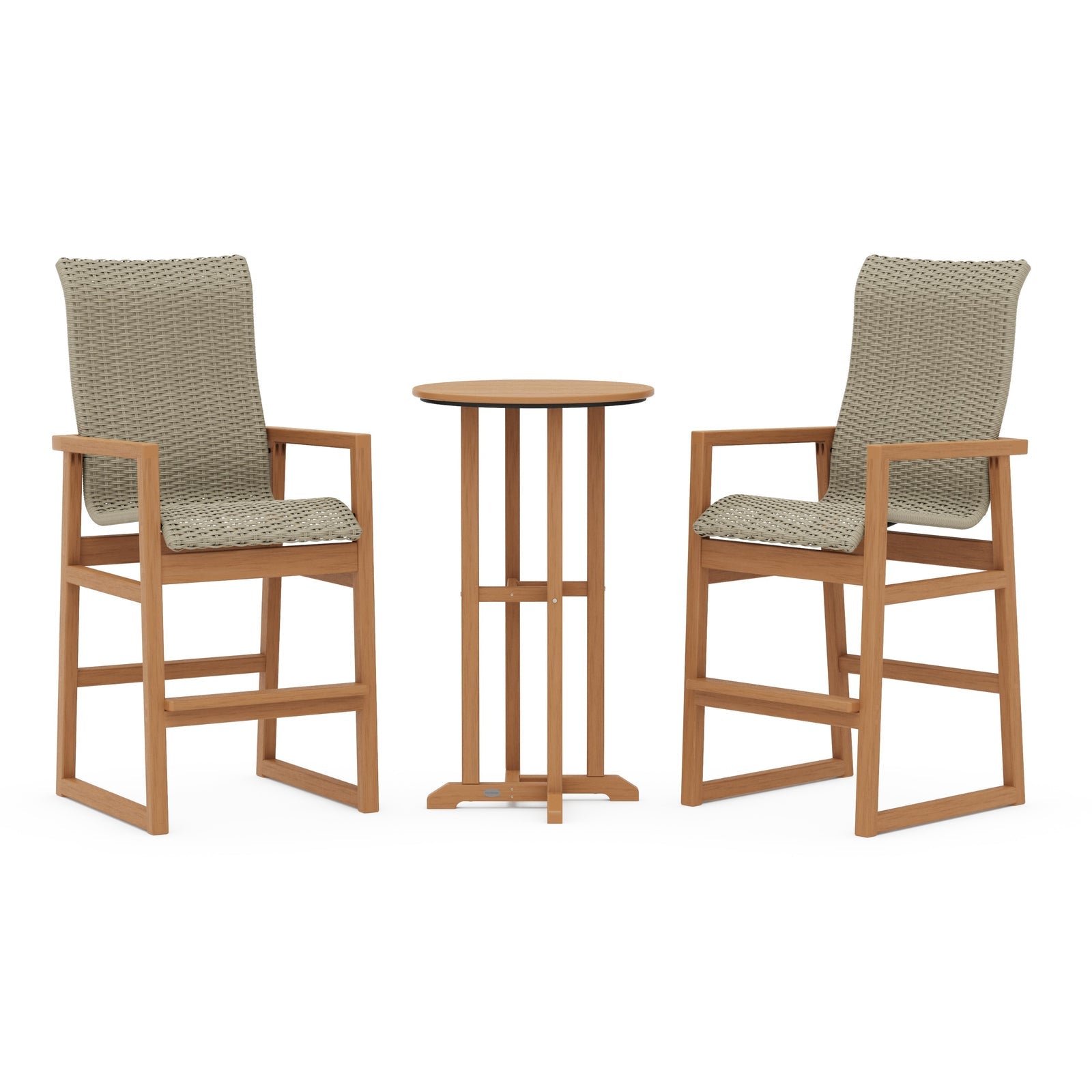 Polywood EDGE Woven Highback 3-Piece Farmhouse Bar Set - Two-Tone