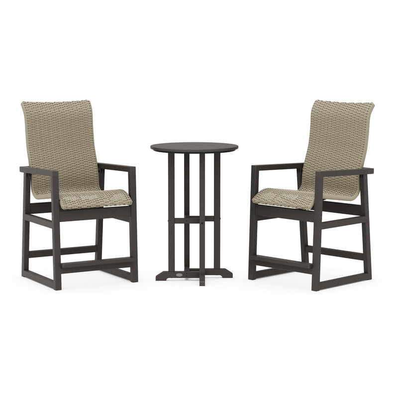 Polywood EDGE Woven Highback 3-Piece Farmhouse Counter Set - Two-Tone