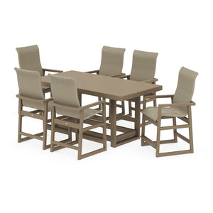 Polywood EDGE Woven Highback Arm Chair 7-Piece Counter Set - Two-Tone — view 2