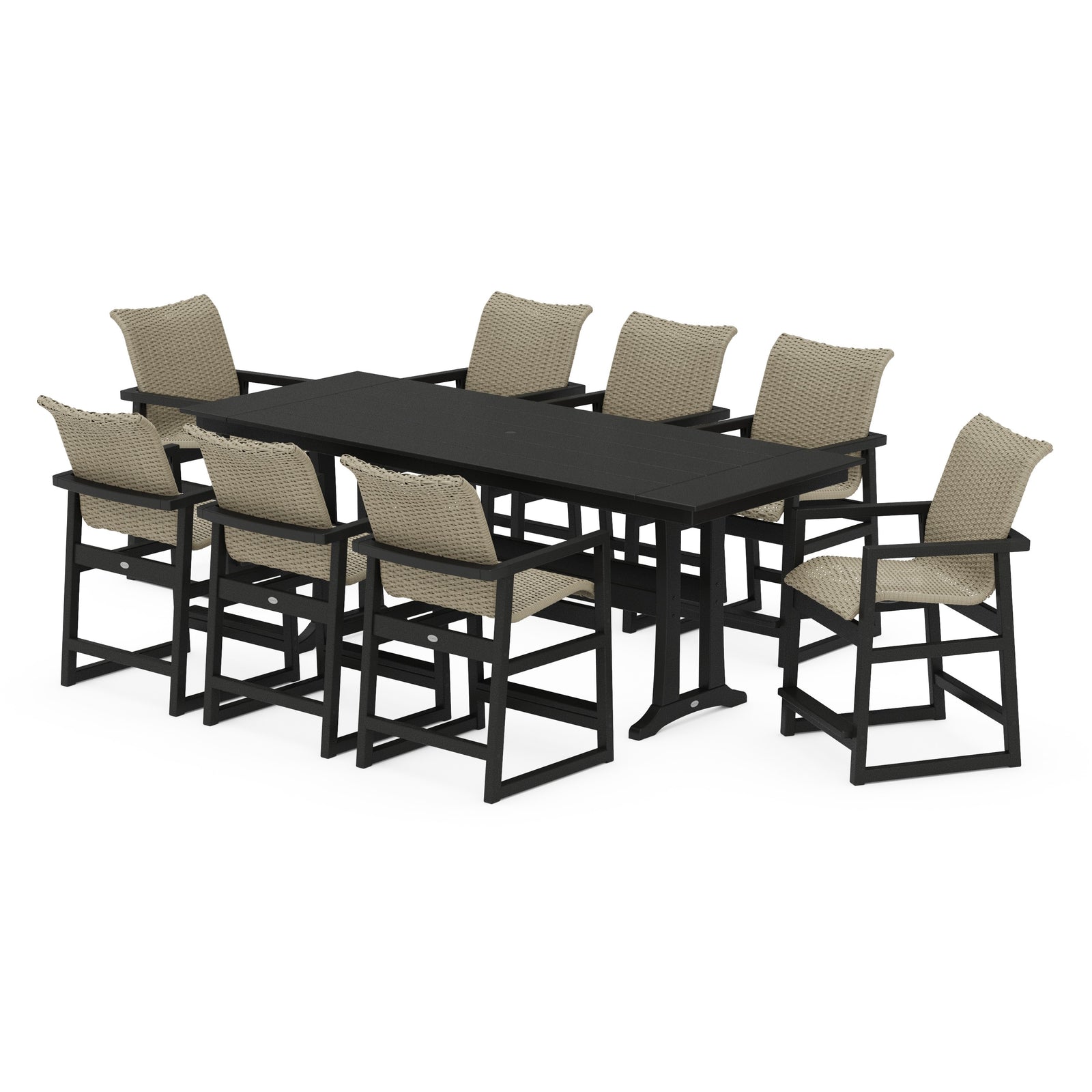 Polywood EDGE Woven 9-Piece Farmhouse Counter Set with Trestle Legs - Two-Tone