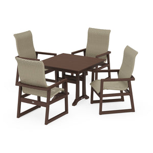 Polywood EDGE Woven Highback 5-Piece Farmhouse Dining Set with Trestle Legs - Two-Tone — view 2