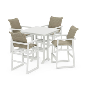 Polywood EDGE Woven 5-Piece Farmhouse Bar Set with Trestle Legs - Two-Tone — view 2
