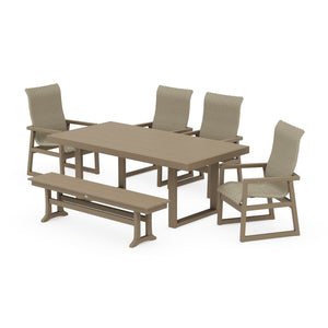 Polywood EDGE Woven Highback 6-Piece Dining Set with Bench - Two-Tone — view 2