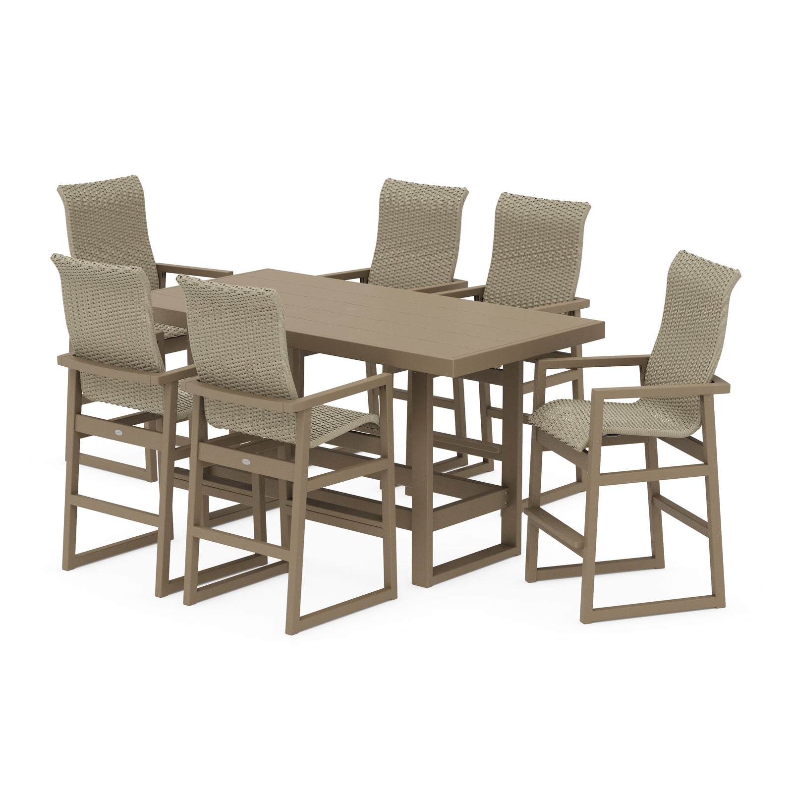 Polywood EDGE Woven Highback Arm Chair 7-Piece Bar Set - Two-Tone