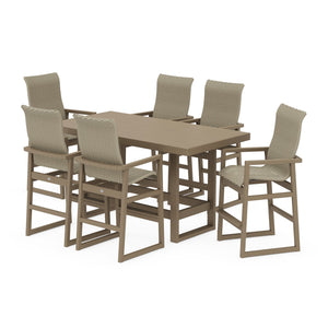 Polywood EDGE Woven Highback Arm Chair 7-Piece Bar Set - Two-Tone — view 2