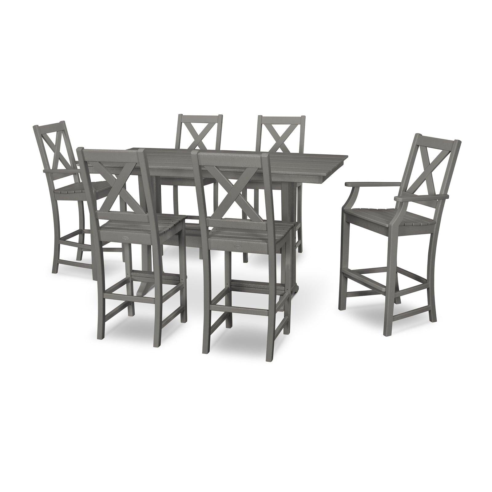 Polywood Braxton 7-Piece Farmhouse Trestle Bar Set - Select Two-Tone