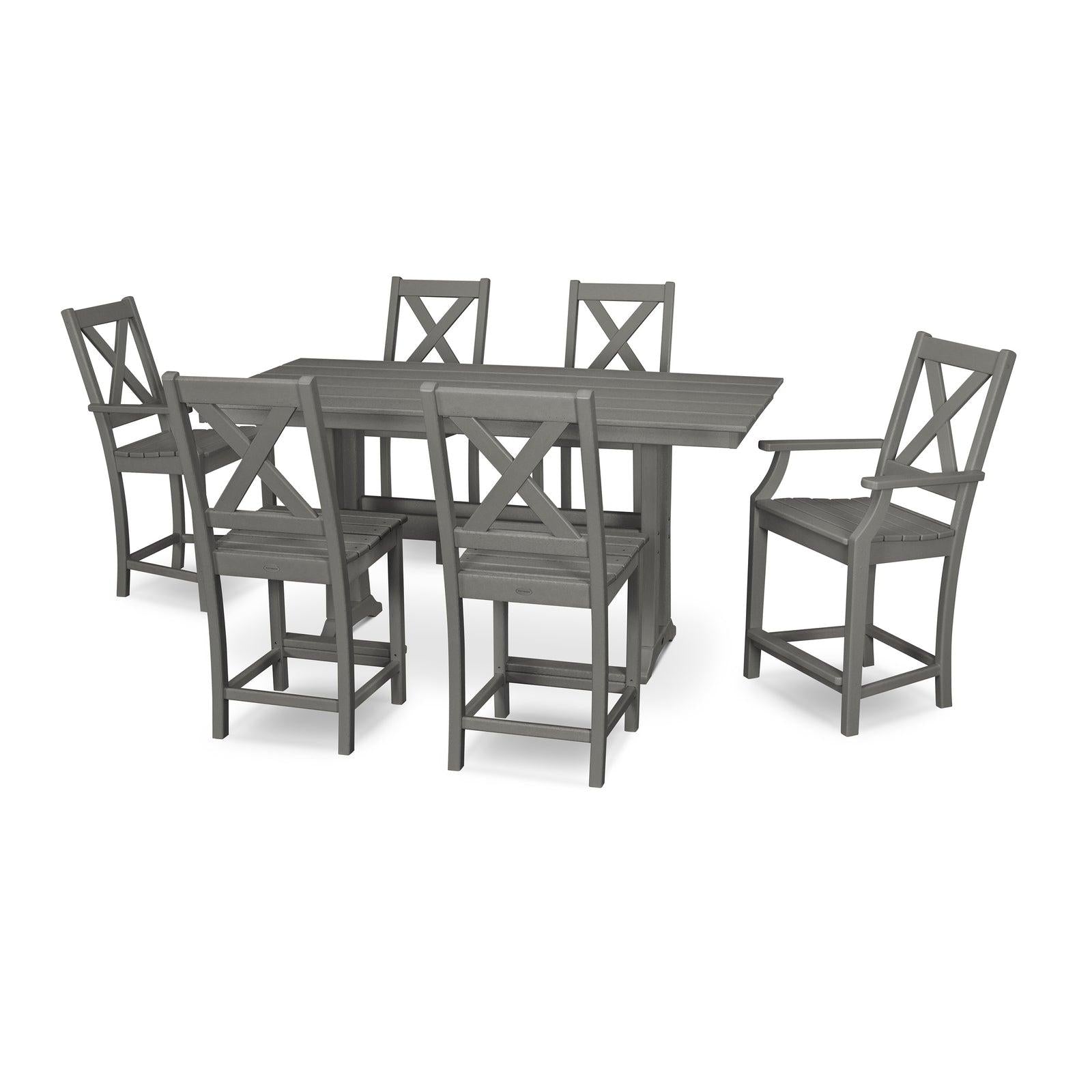 Polywood Braxton 7-Piece Farmhouse Trestle Counter Set - Select Two-Tone