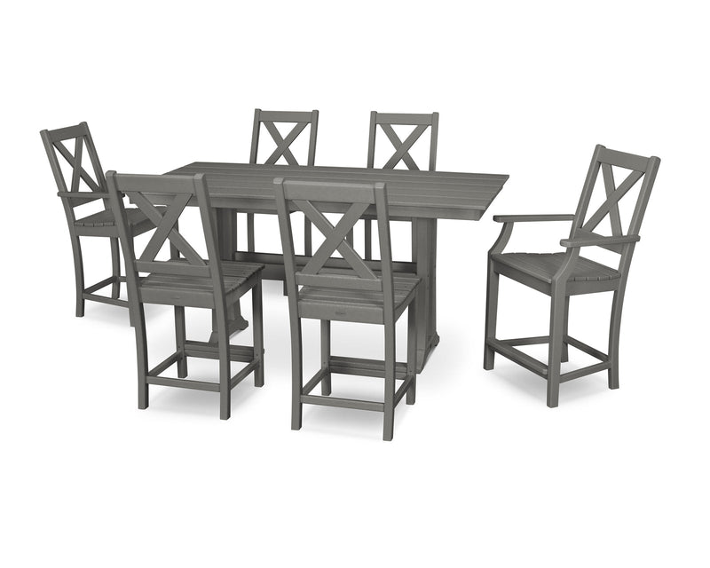 Polywood Braxton 7-Piece Farmhouse Trestle Counter Set - Select Two-Tone