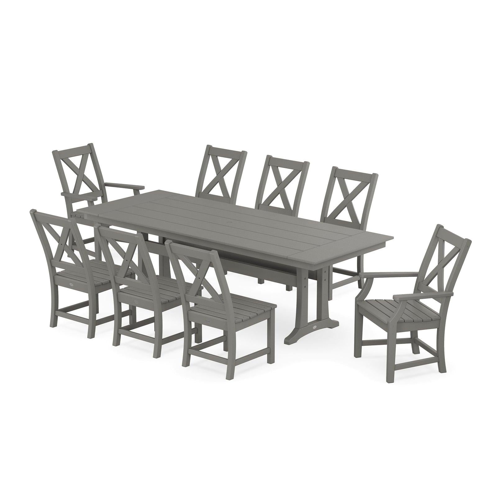 Polywood Braxton 9-Piece Farmhouse Dining Set with Trestle Legs - Select Two-Tone