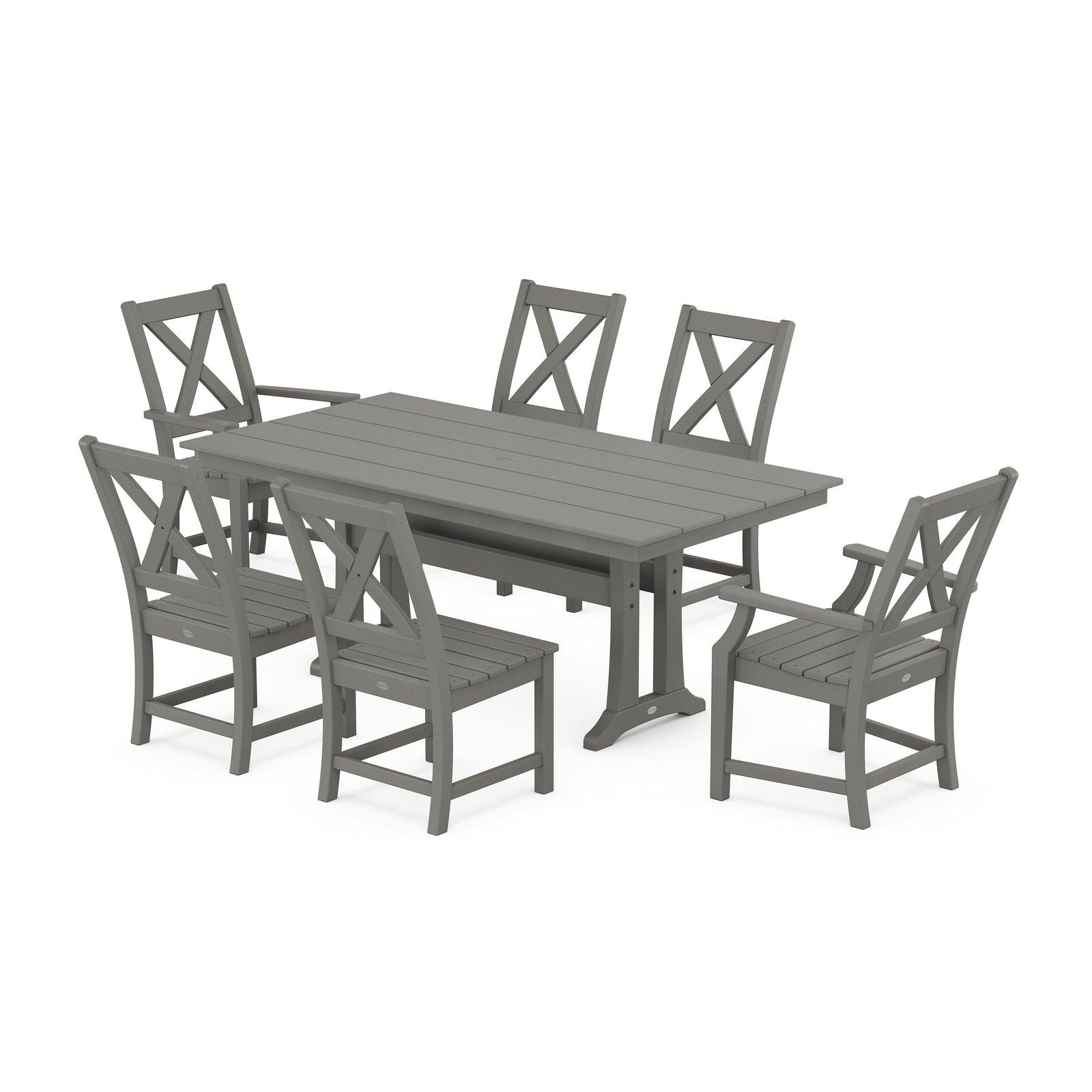 Polywood Braxton 7-Piece Farmhouse Dining Set With Trestle Legs - Select Two-Tone