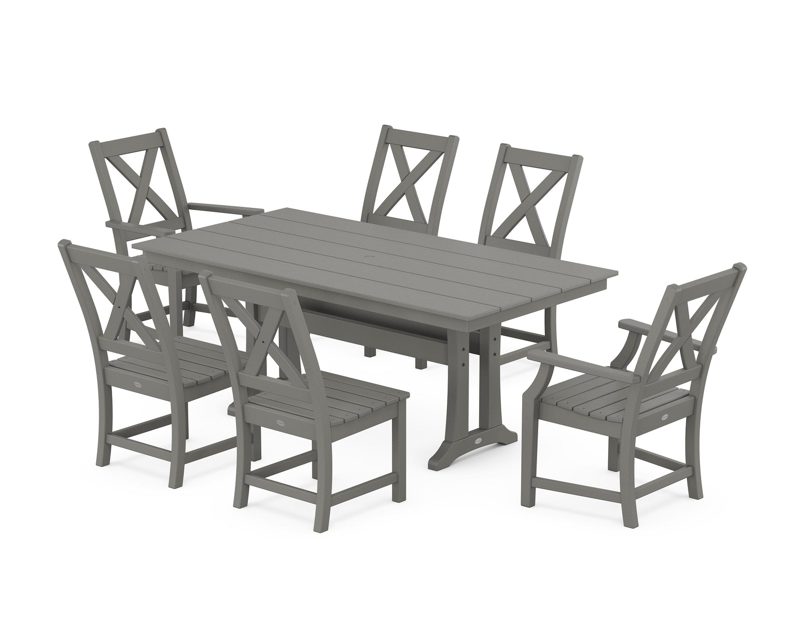 Polywood Braxton 7-Piece Farmhouse Dining Set With Trestle Legs - Select Two-Tone