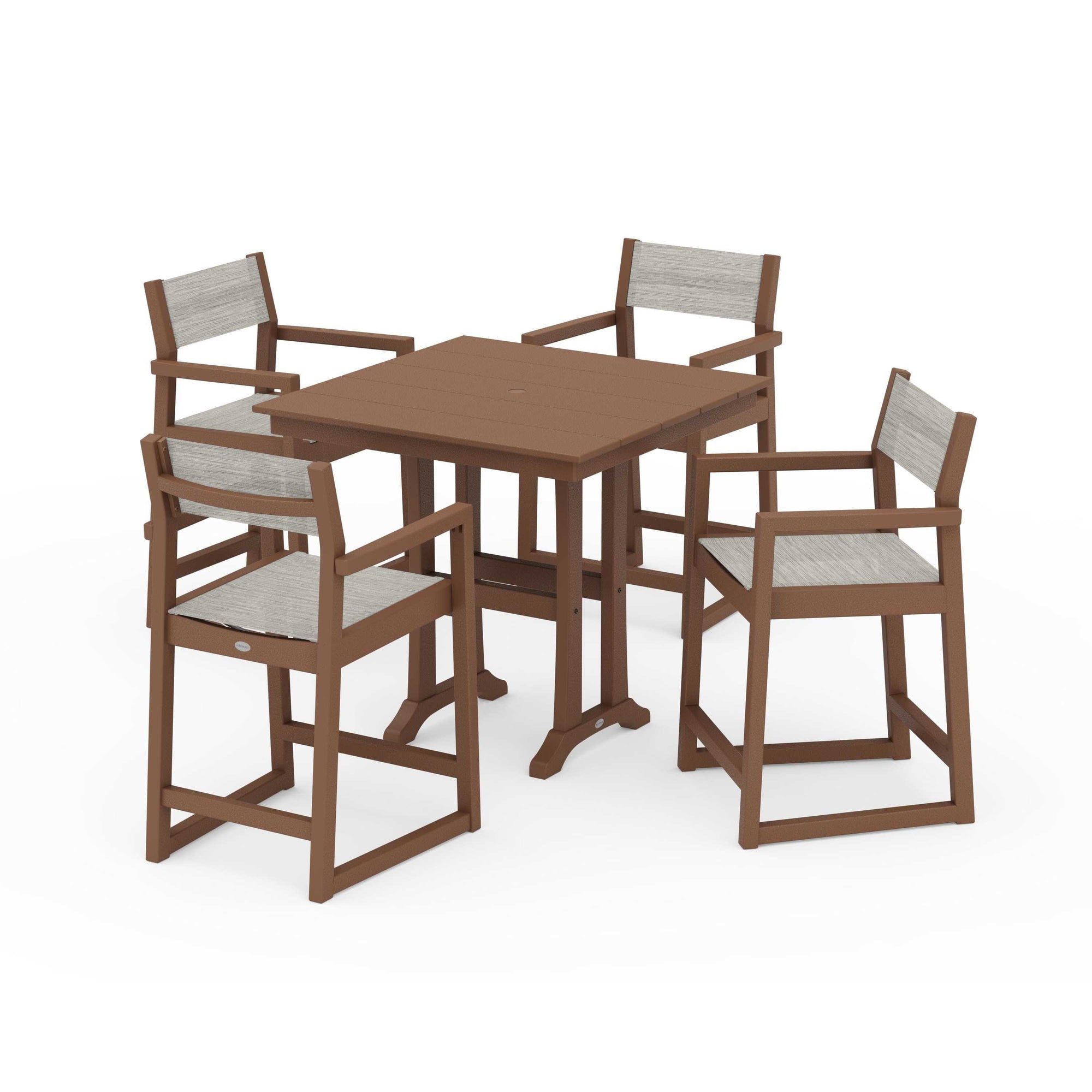 EDGE Sling Arm Chair 5-Piece Farmhouse Counter Set with Trestle Legs