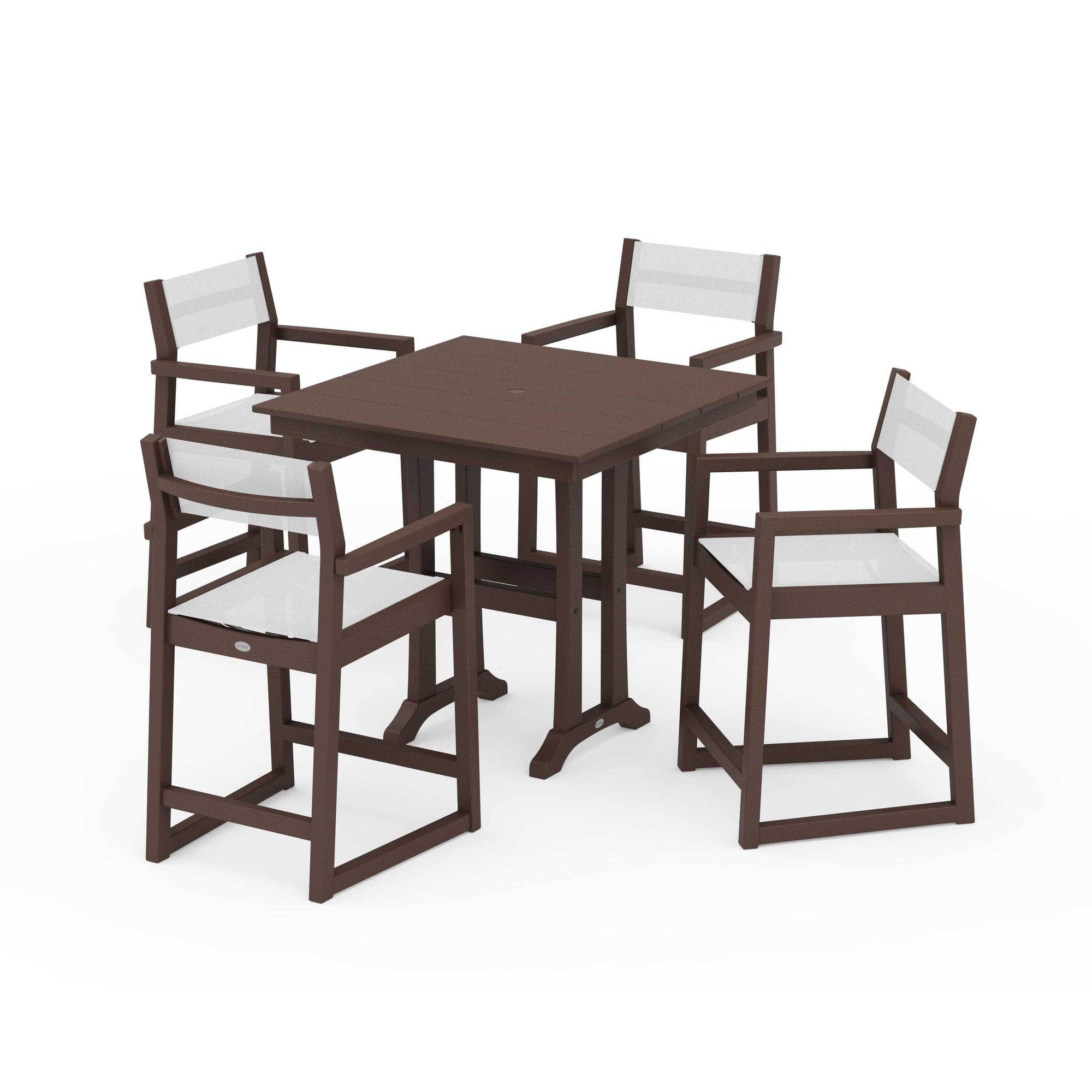 EDGE Sling Arm Chair 5-Piece Farmhouse Counter Set with Trestle Legs