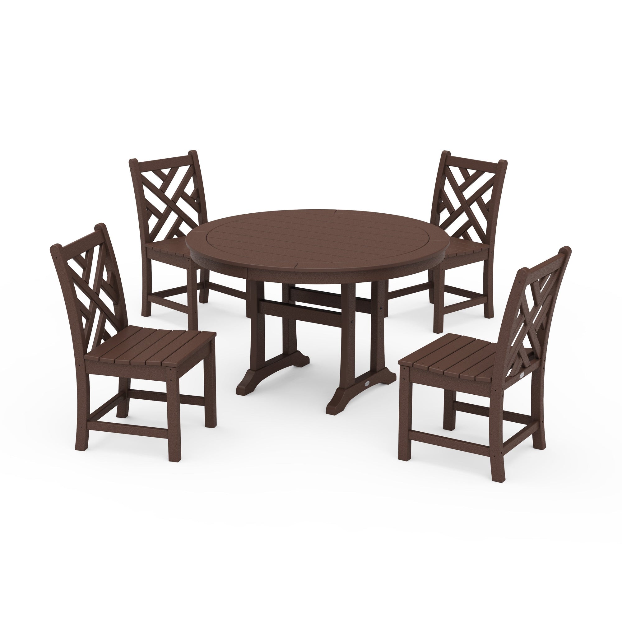 Chippendale Side Chair 5-Piece Round Dining Set With Trestle Legs