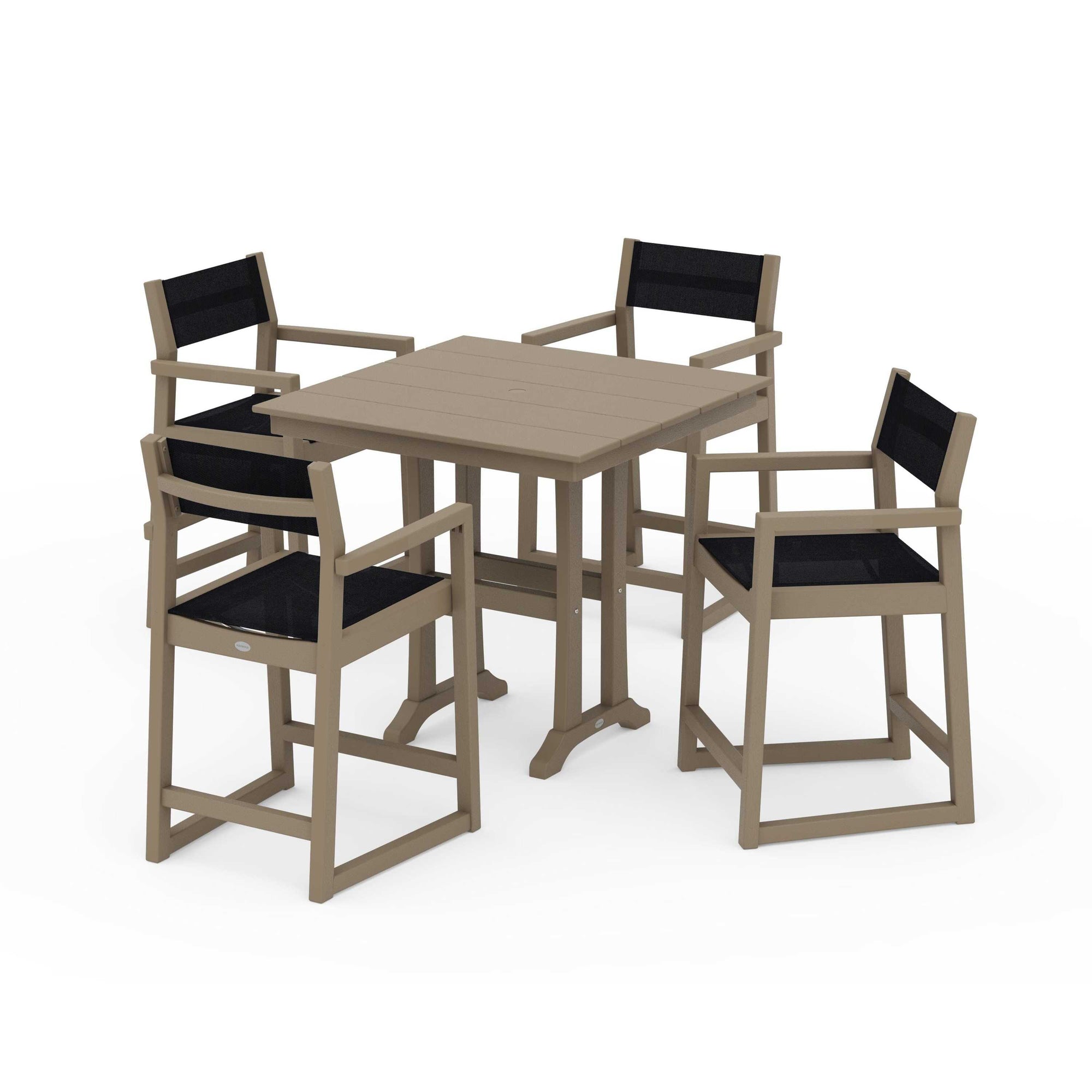 EDGE Sling Arm Chair 5-Piece Farmhouse Counter Set with Trestle Legs