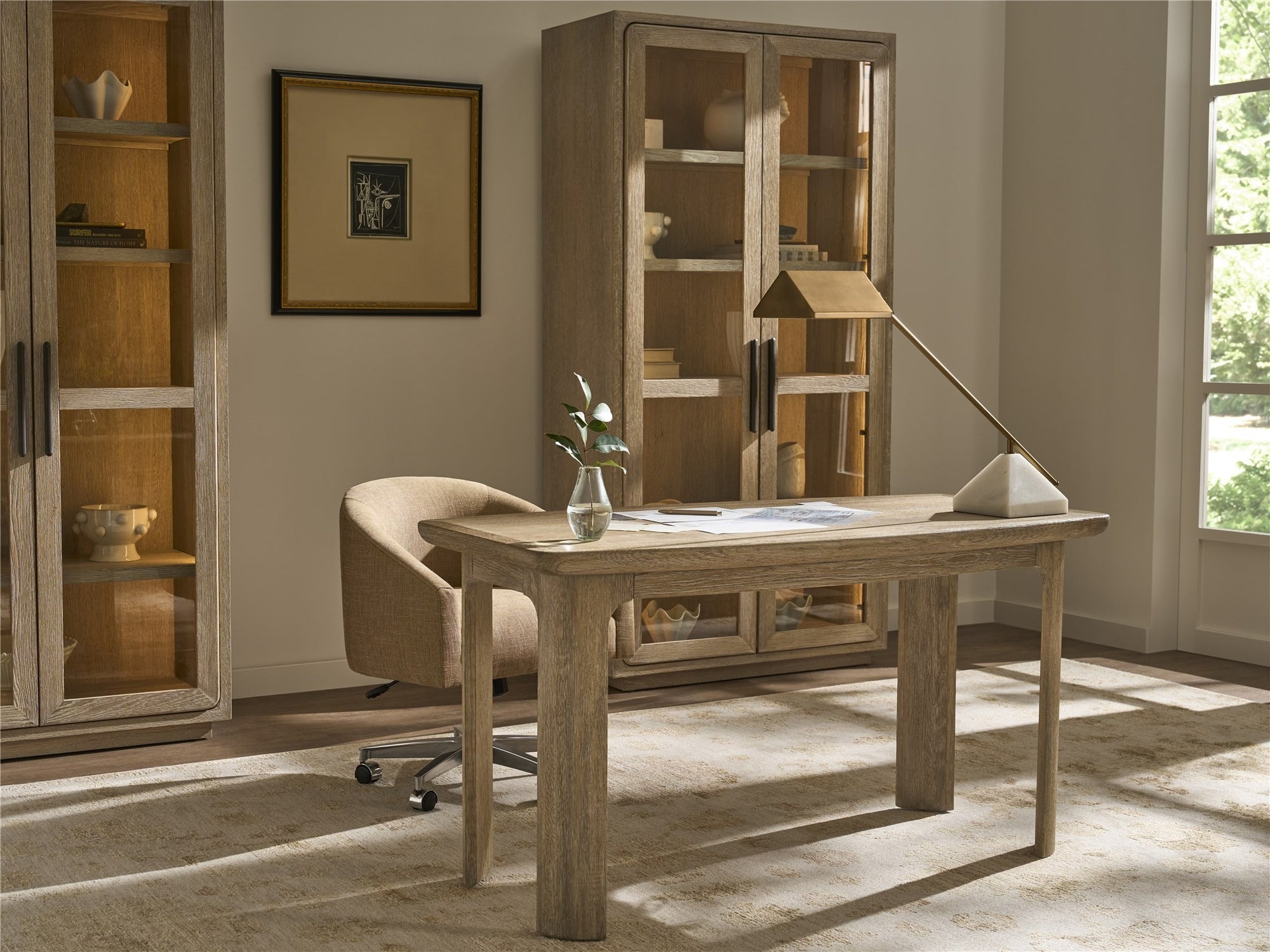 Modern Sand 84&quot; Tall Glass Display Cabinet