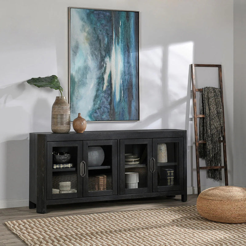 Aged Black Reclaimed Oak 4-Door Cabinet 84"