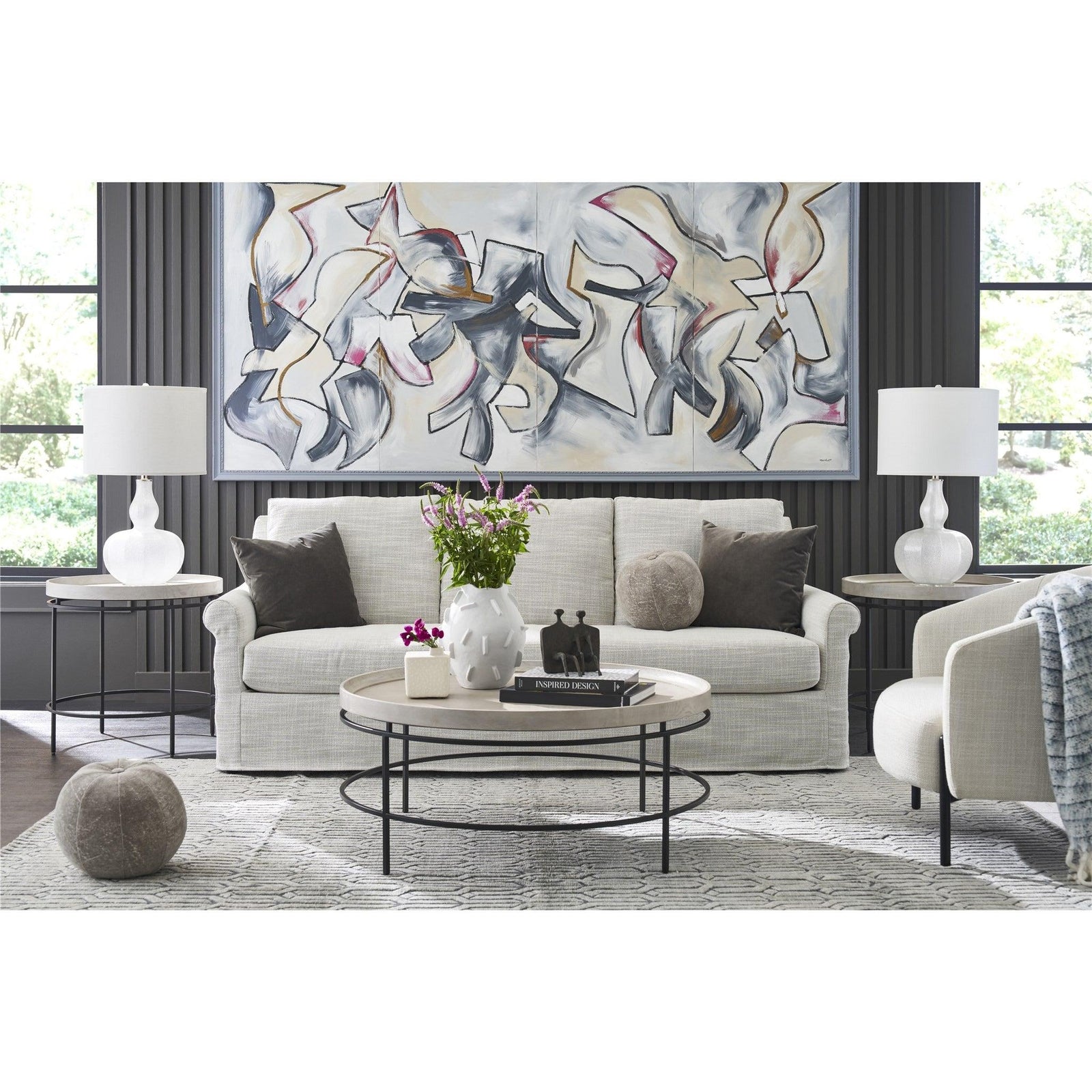 Fog & Oak Round Tray Top Cocktail Table Metal 42"