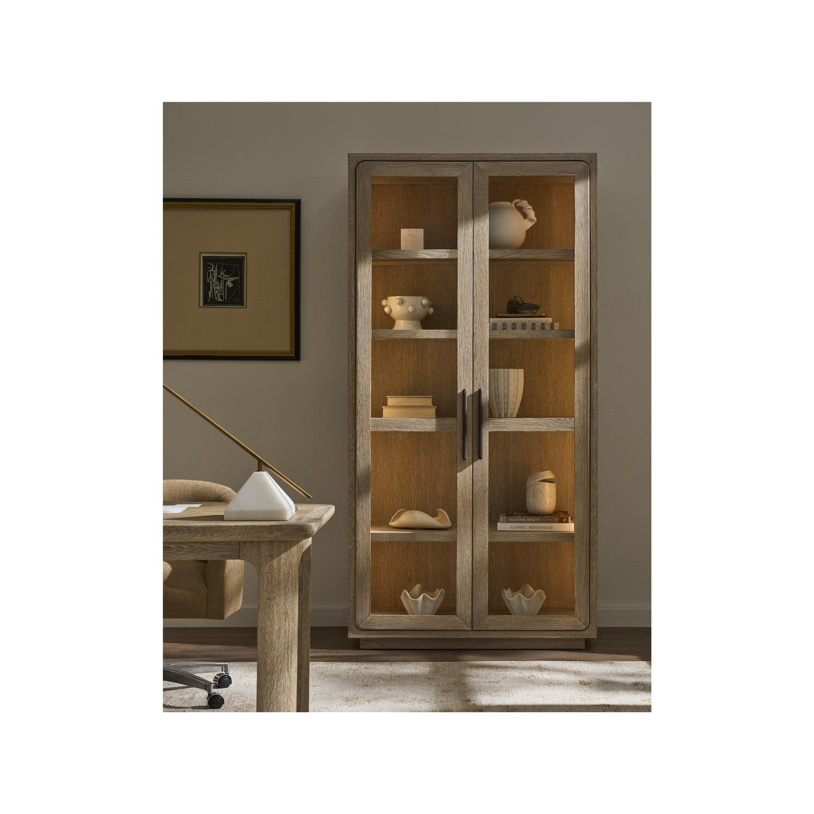 Modern Sand 84" Tall Glass Display Cabinet