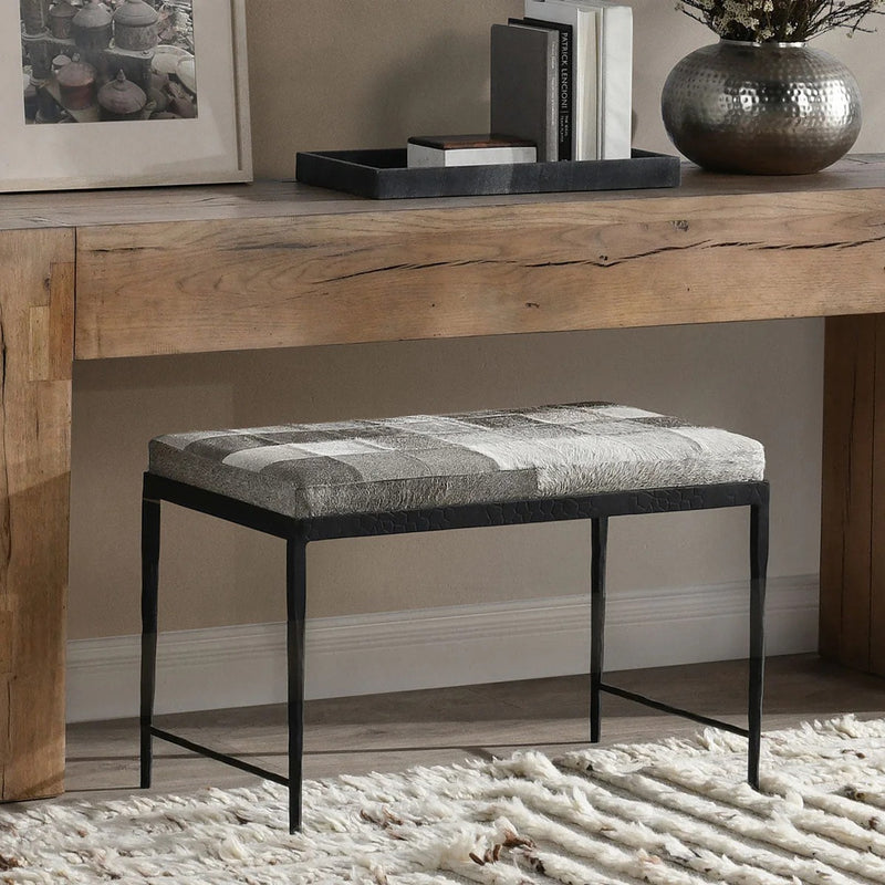 Achen Gray Hair on Hide Iron Bench 28"