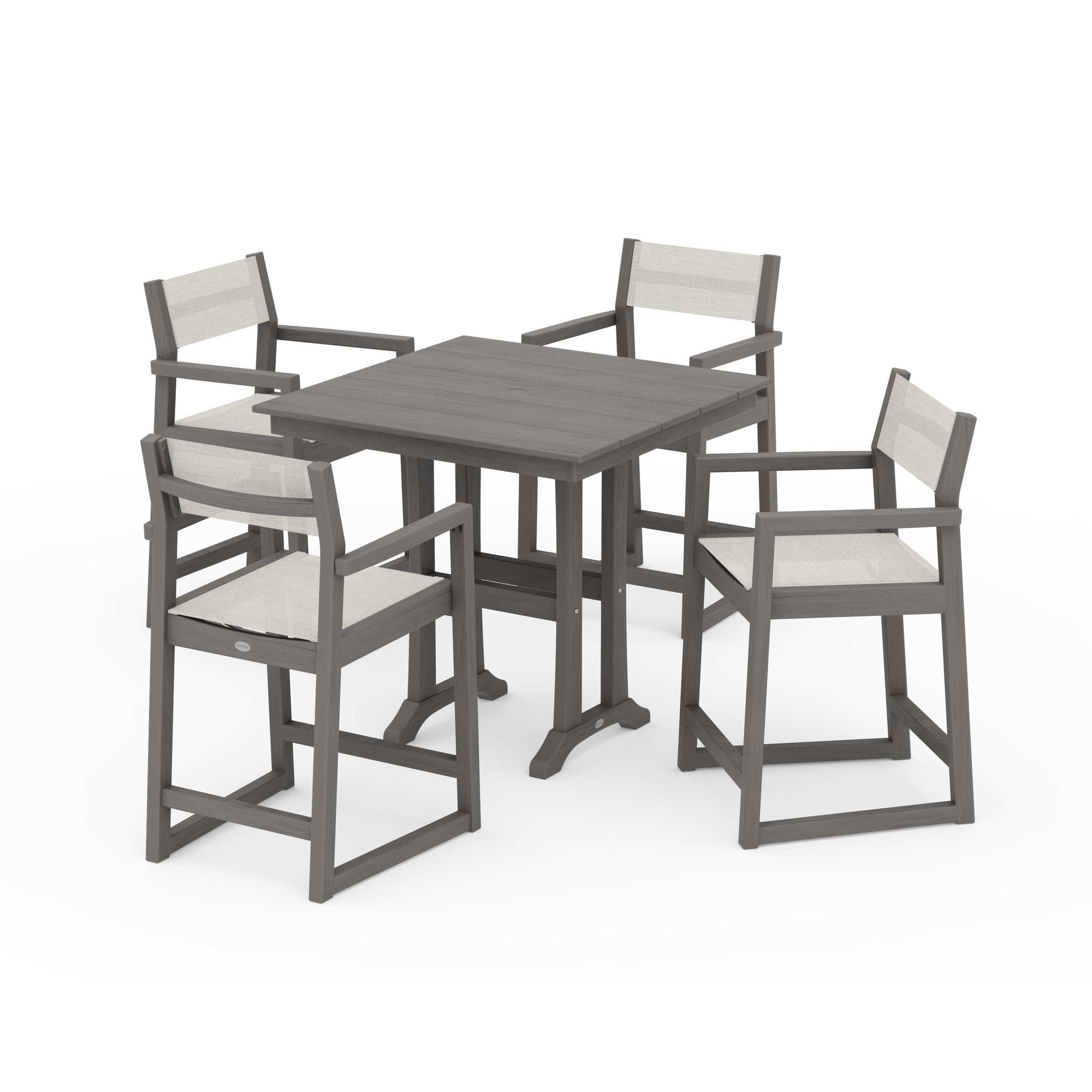 EDGE Sling Arm Chair 5-Piece Farmhouse Counter Set with Trestle Legs