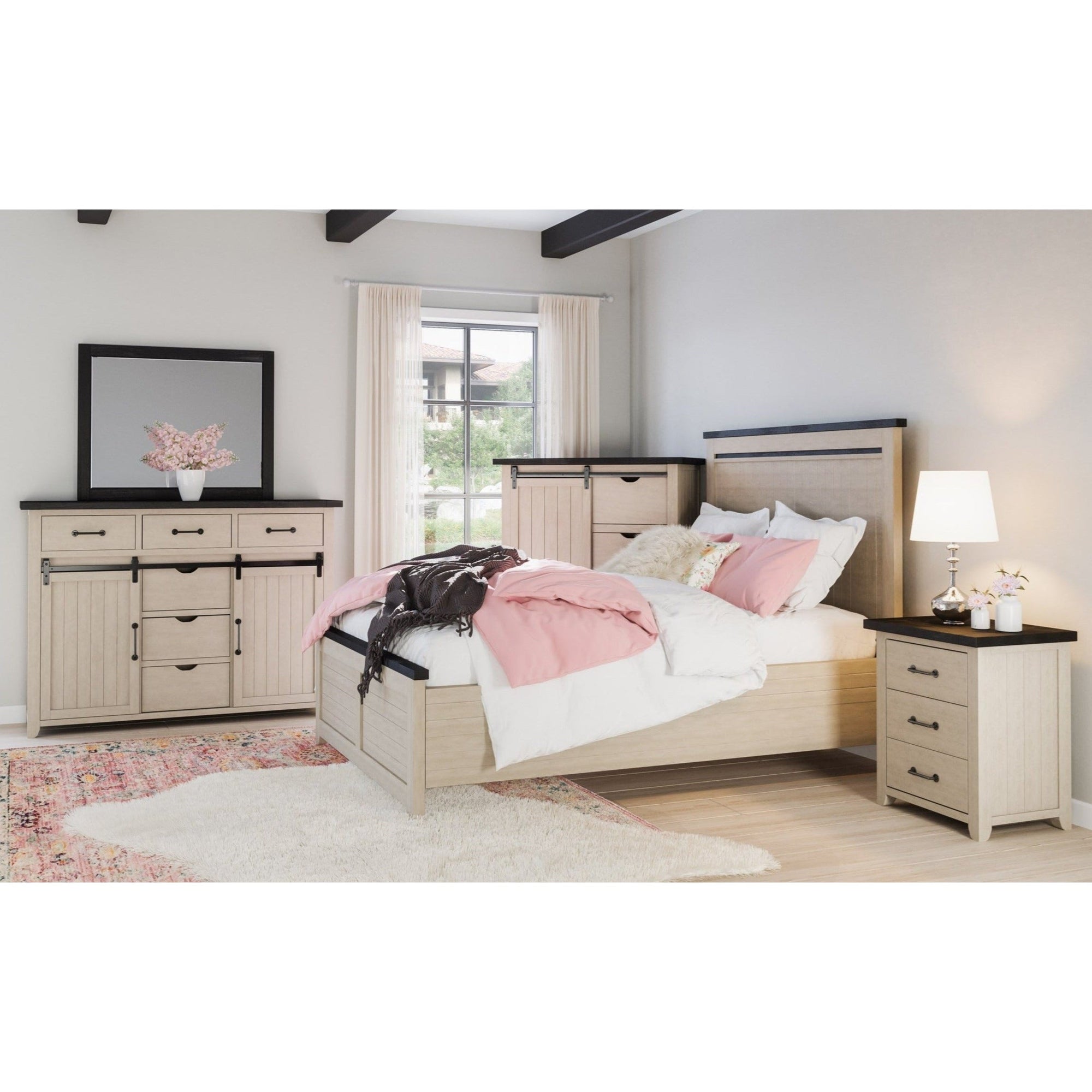 Loft 3-Pc Panel Bedroom Set in Vintage White