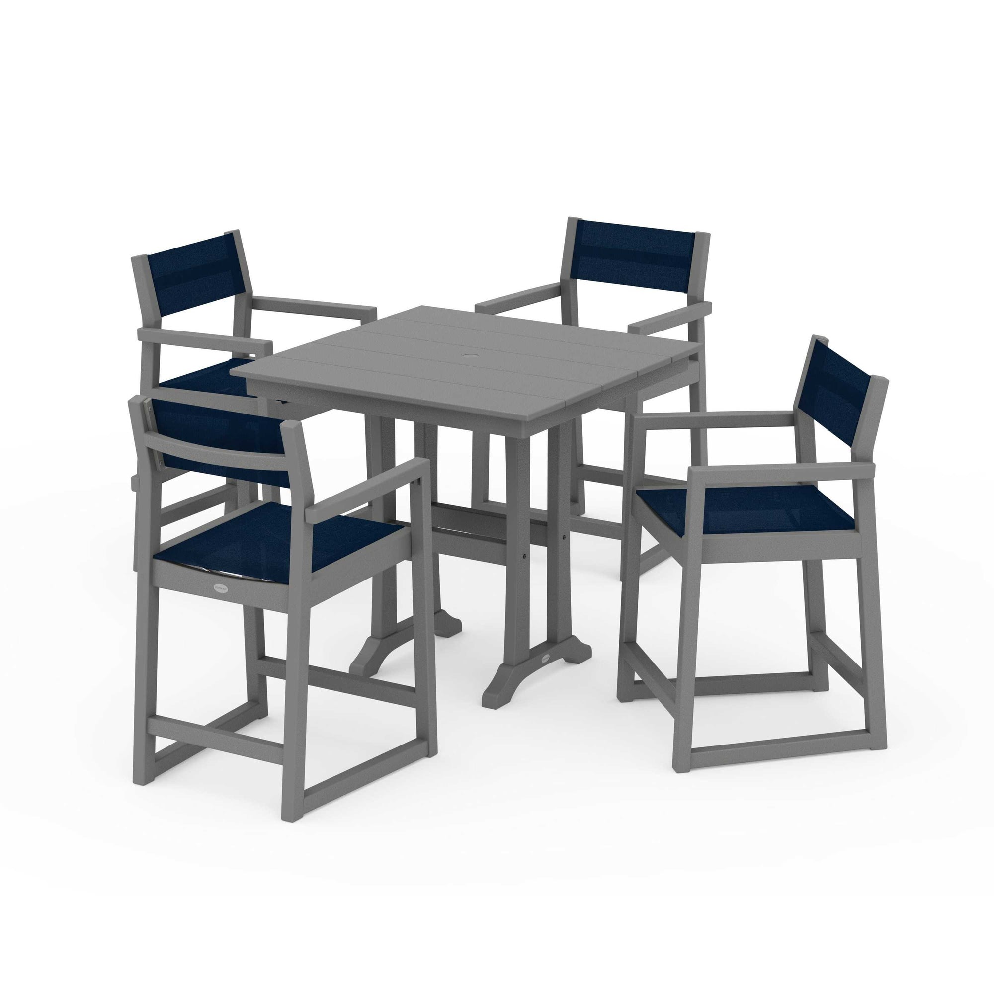 EDGE Sling Arm Chair 5-Piece Farmhouse Counter Set with Trestle Legs