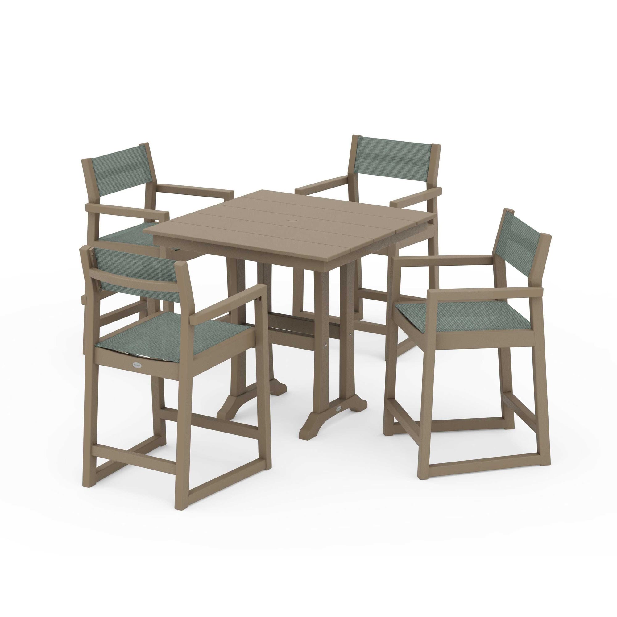 EDGE Sling Arm Chair 5-Piece Farmhouse Counter Set with Trestle Legs