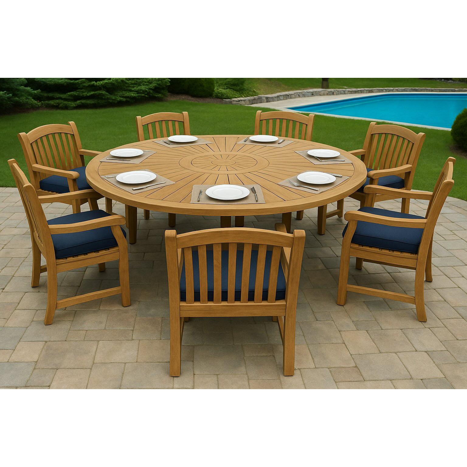 Komodo Teak 70" Outdoor Dining Table w Built-in Lazy Susan Round
