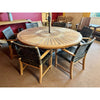 Komodo Teak 70&quot; Round Table with Lazy Susan- 7-Piece Outdoor Dining Set (with 6 Sanur Woven Chairs)
