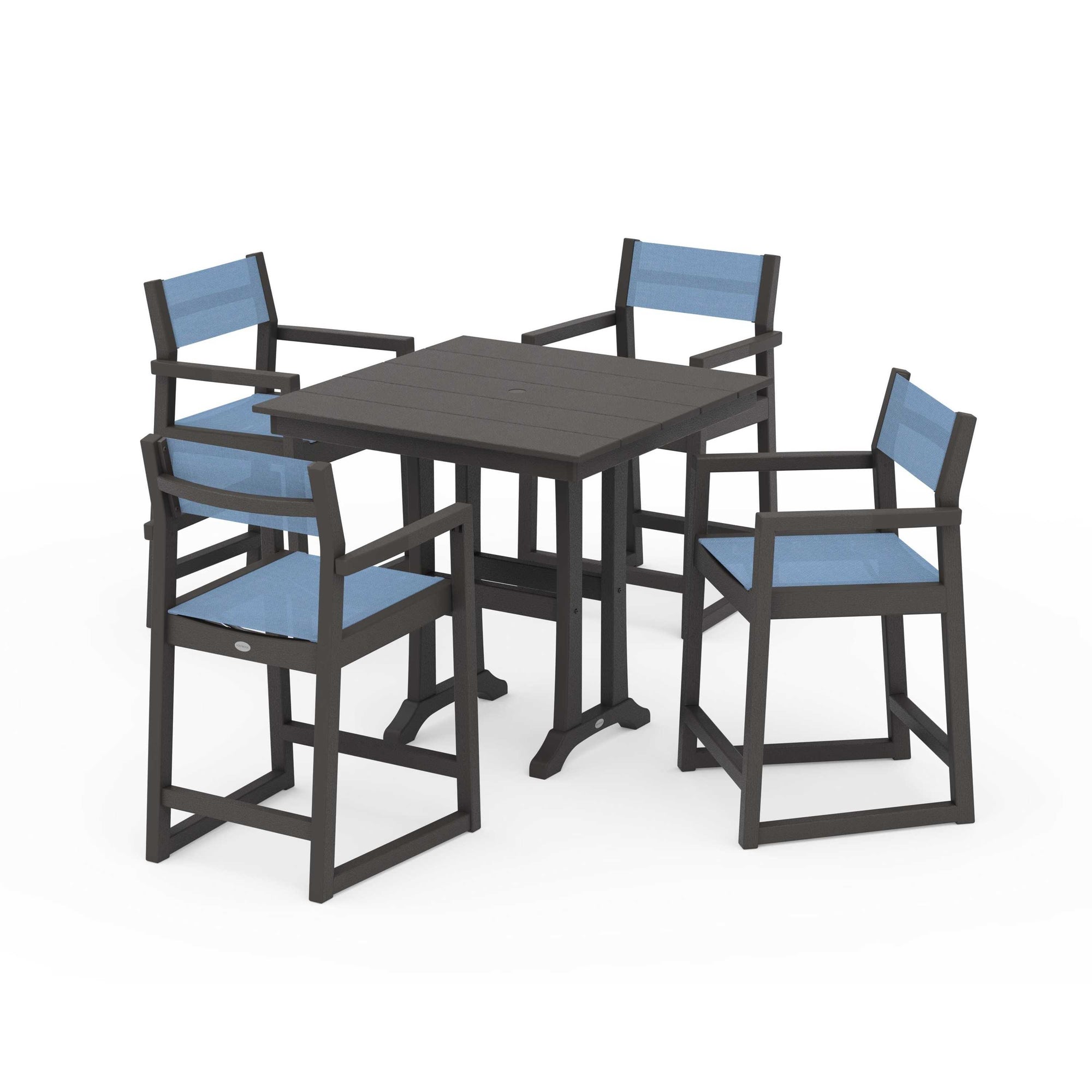 EDGE Sling Arm Chair 5-Piece Farmhouse Counter Set with Trestle Legs