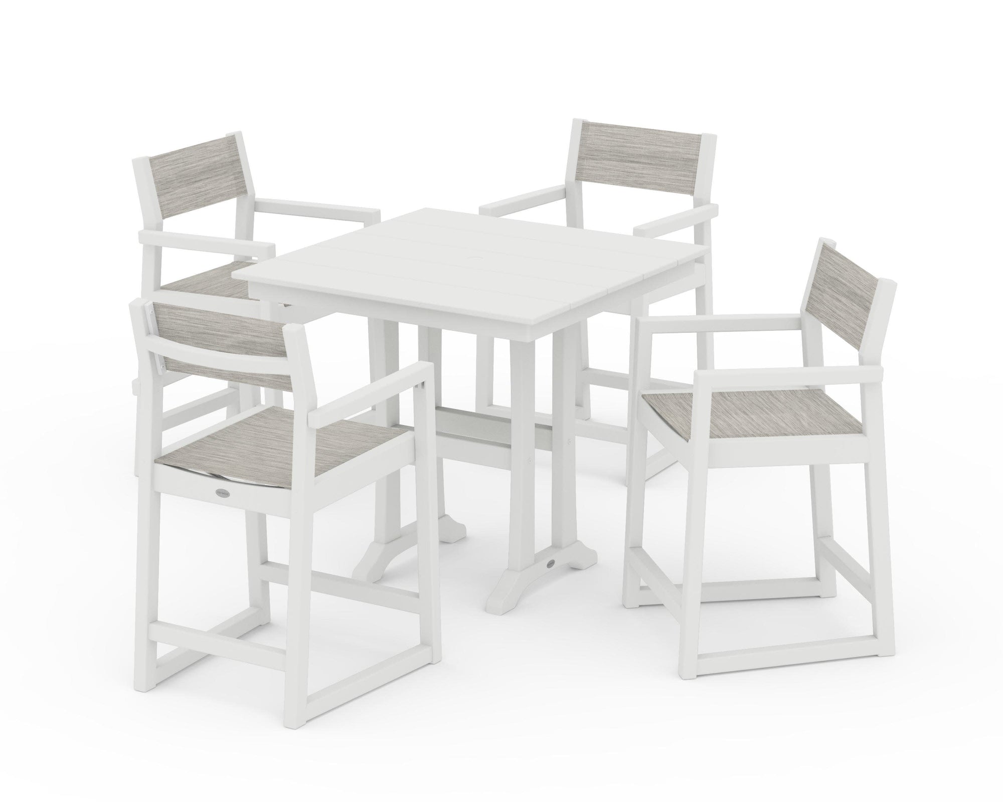 EDGE Sling Arm Chair 5-Piece Farmhouse Counter Set with Trestle Legs