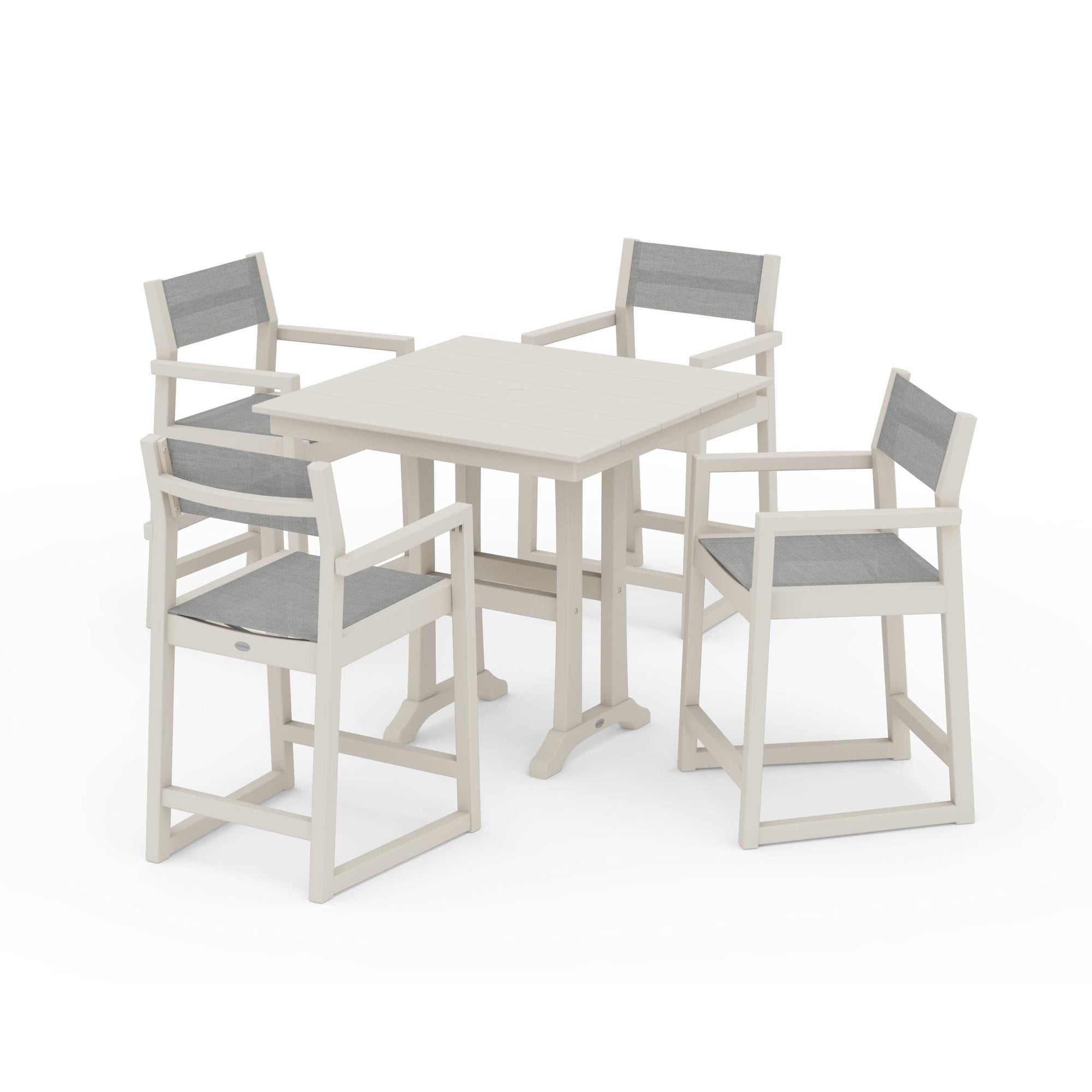 EDGE Sling Arm Chair 5-Piece Farmhouse Counter Set with Trestle Legs