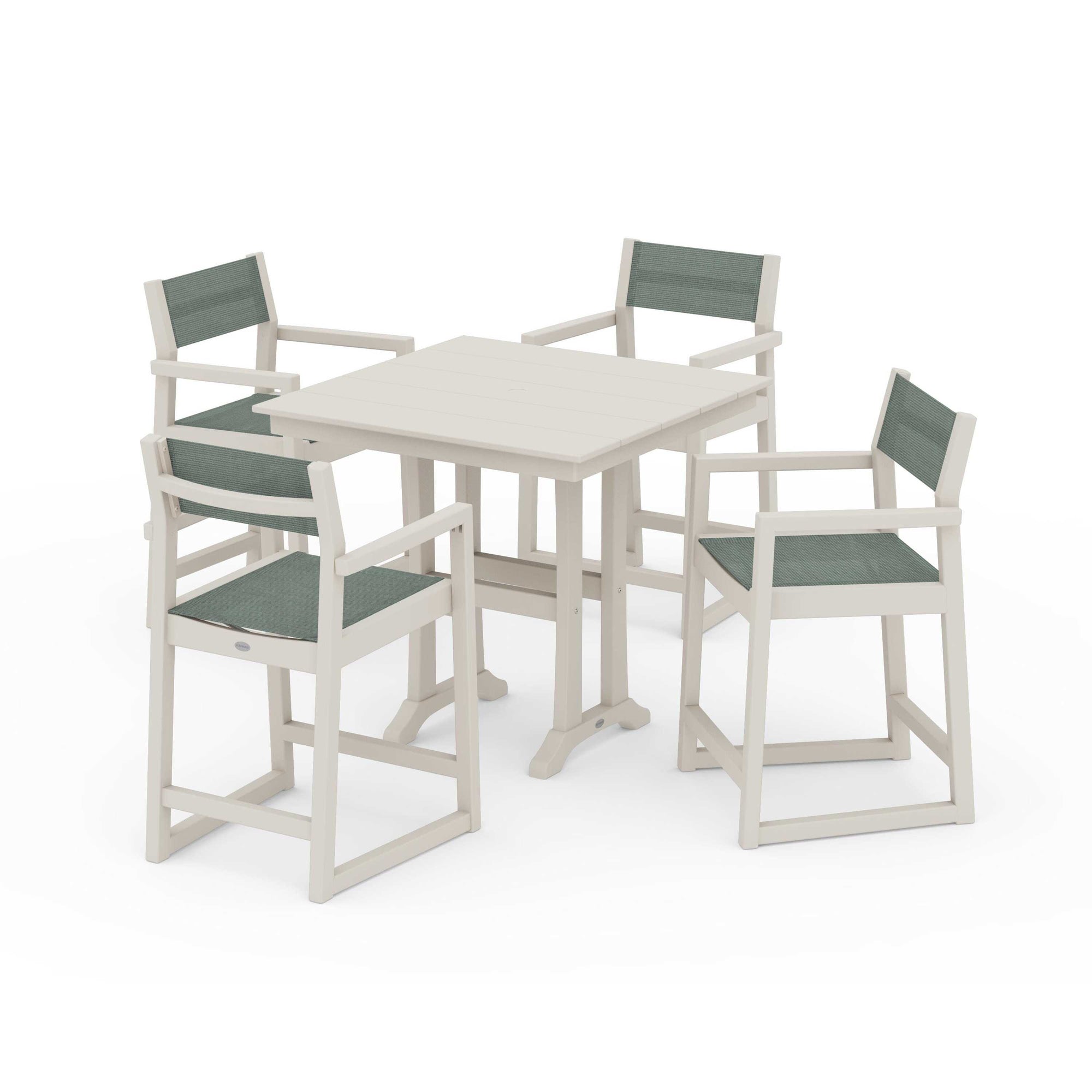 EDGE Sling Arm Chair 5-Piece Farmhouse Counter Set with Trestle Legs