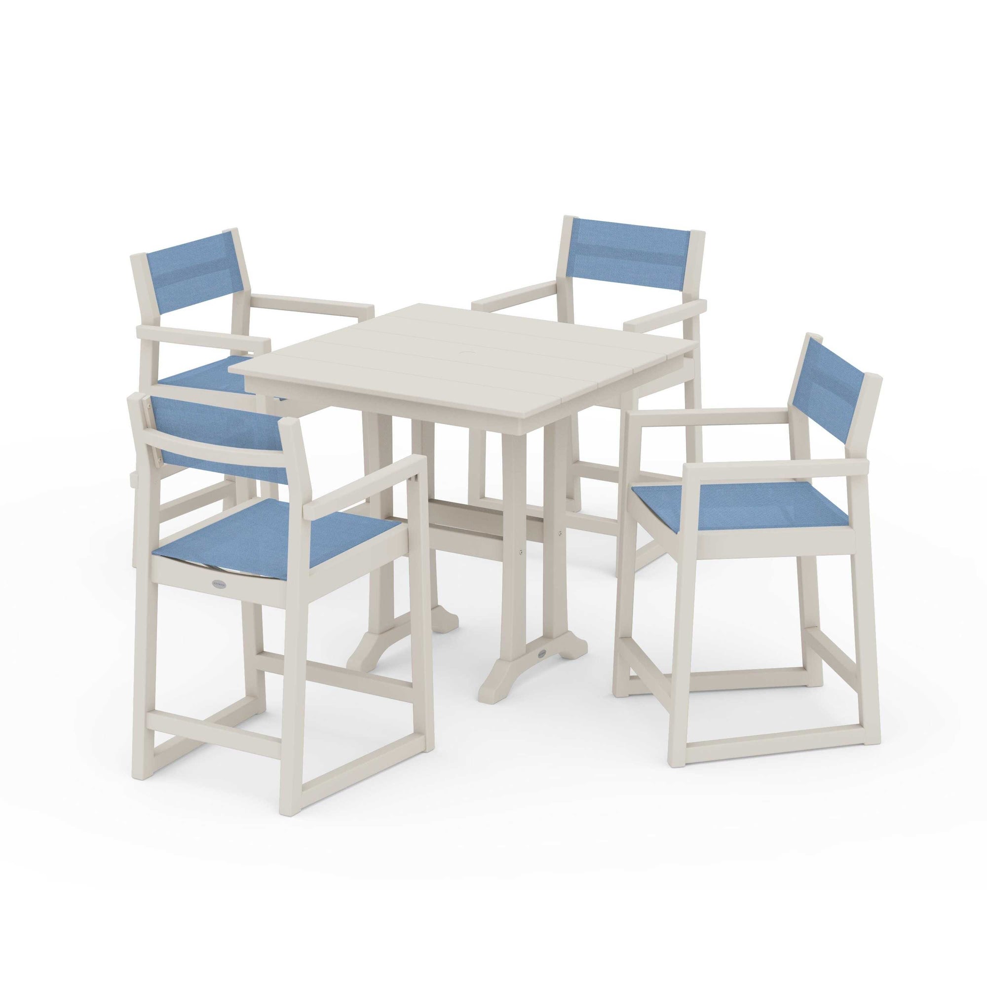 EDGE Sling Arm Chair 5-Piece Farmhouse Counter Set with Trestle Legs