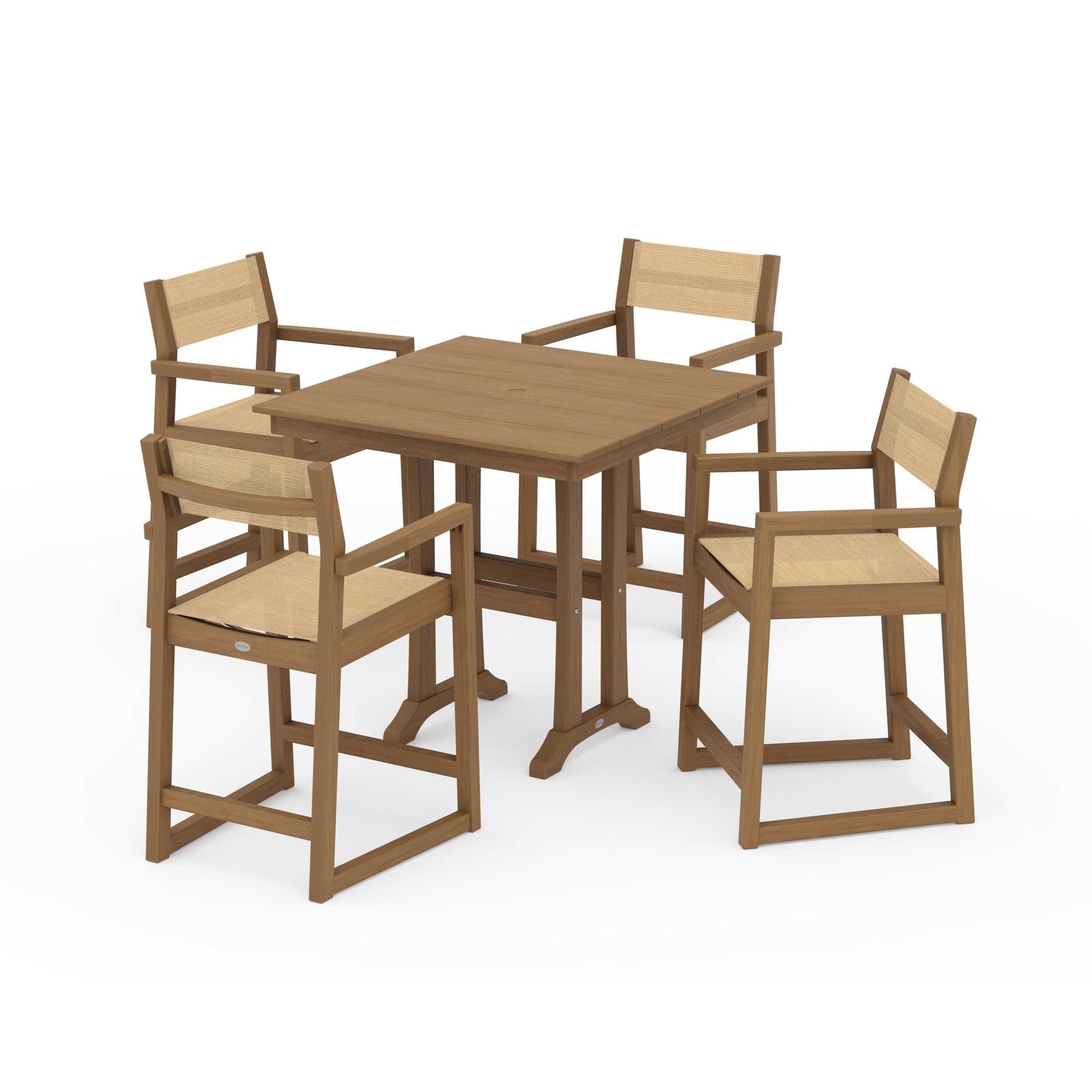 EDGE Sling Arm Chair 5-Piece Farmhouse Counter Set with Trestle Legs