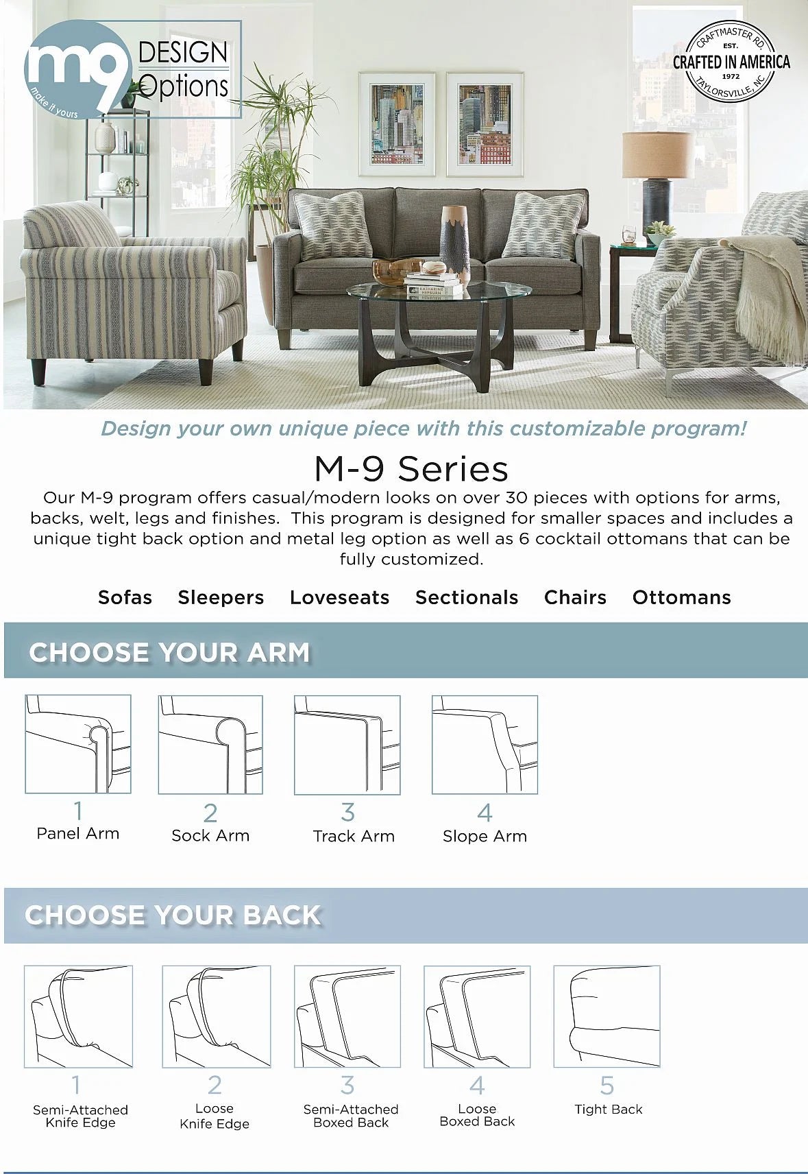 Craftmaster Customizable Modern  M-9 Sofa