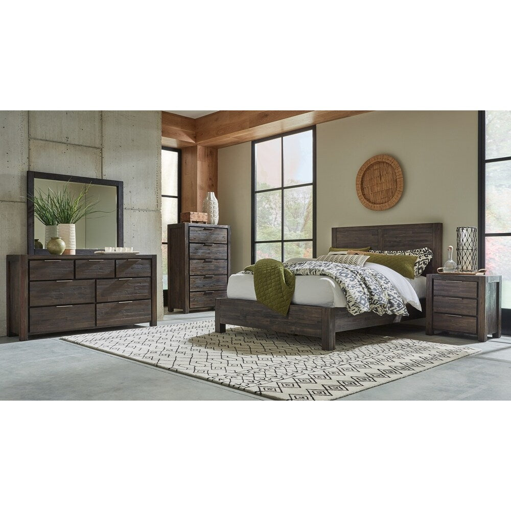Savanna Coffee 4-Pc Bedroom Set (Queen or King Bed, Dresser, Nightstand, Mirror)