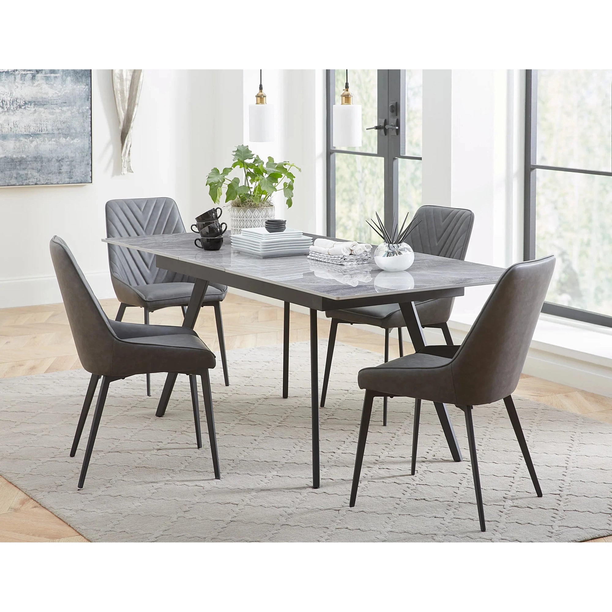 Gray Cintra Marble 7pc Extendable 64-79" Dining Set