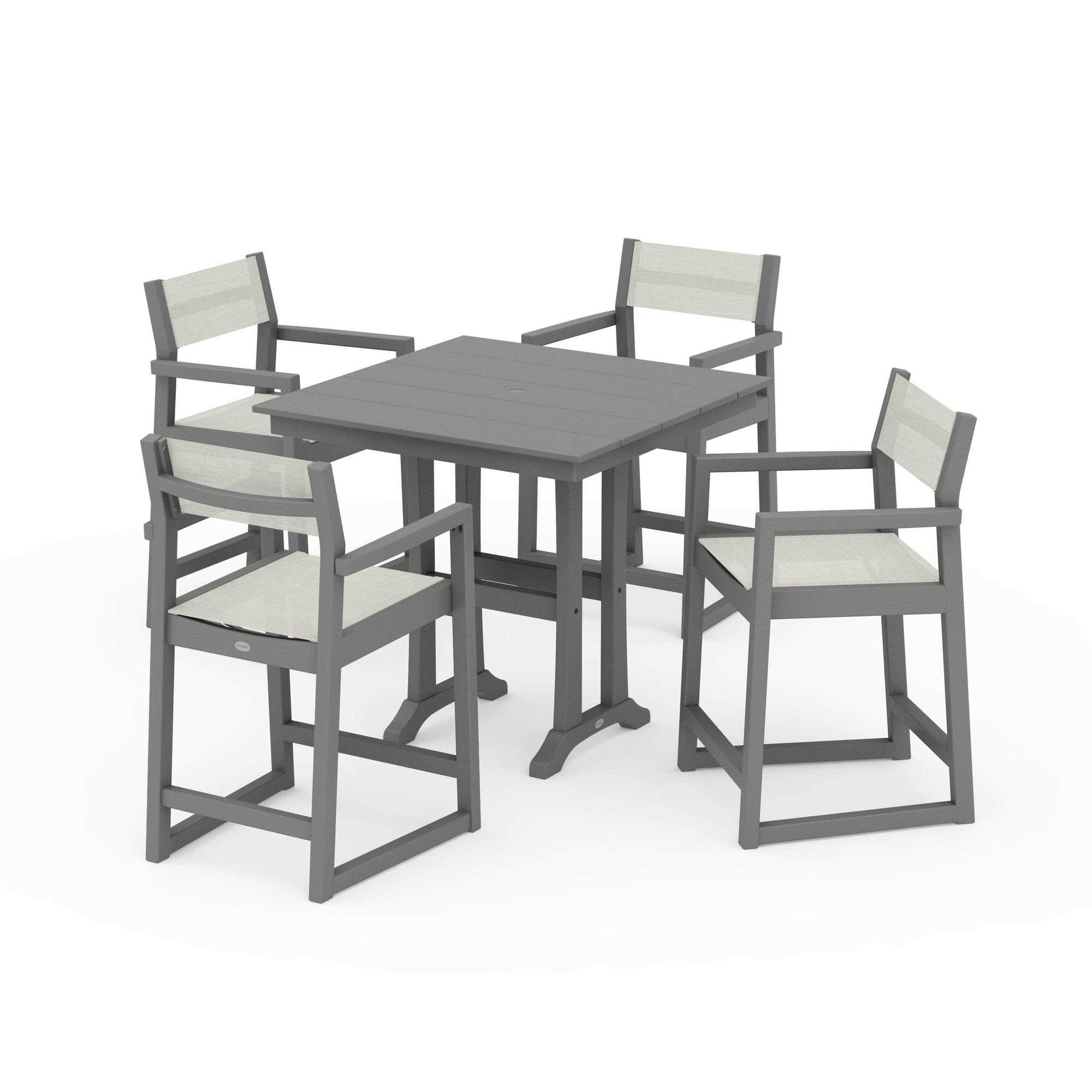 EDGE Sling Arm Chair 5-Piece Farmhouse Counter Set with Trestle Legs