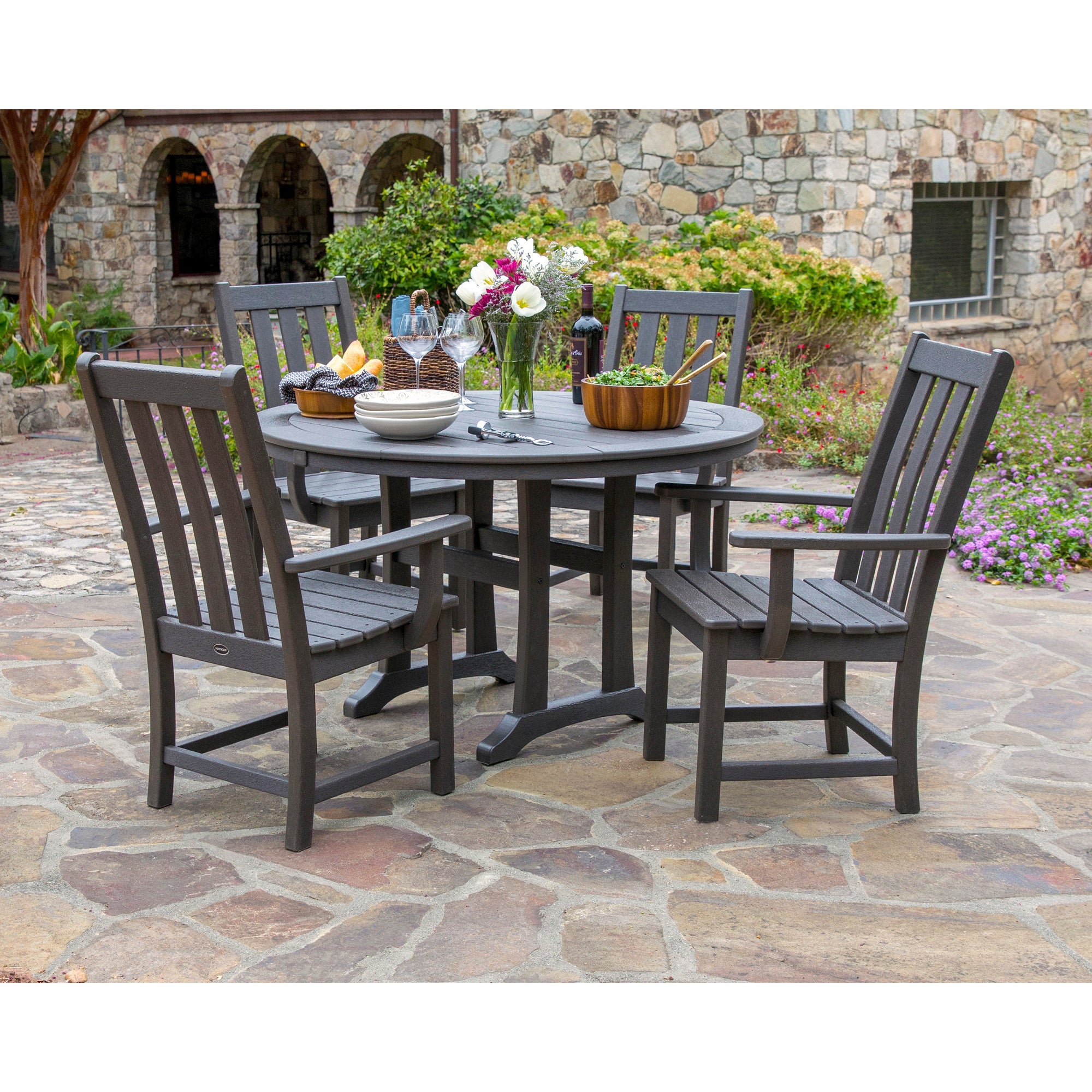 Vineyard 5-Piece Round Dining Set with Trestle Legs