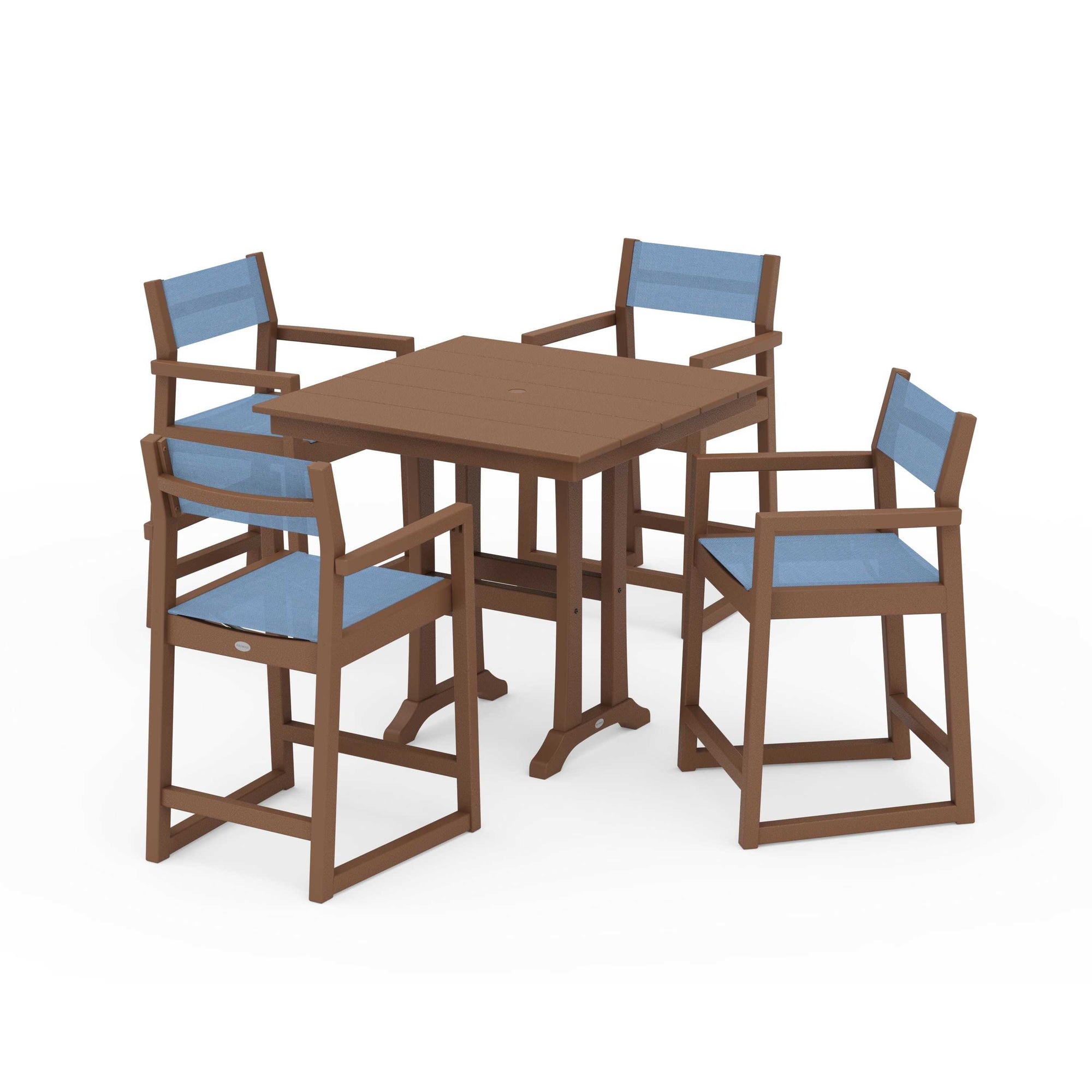 EDGE Sling Arm Chair 5-Piece Farmhouse Counter Set with Trestle Legs