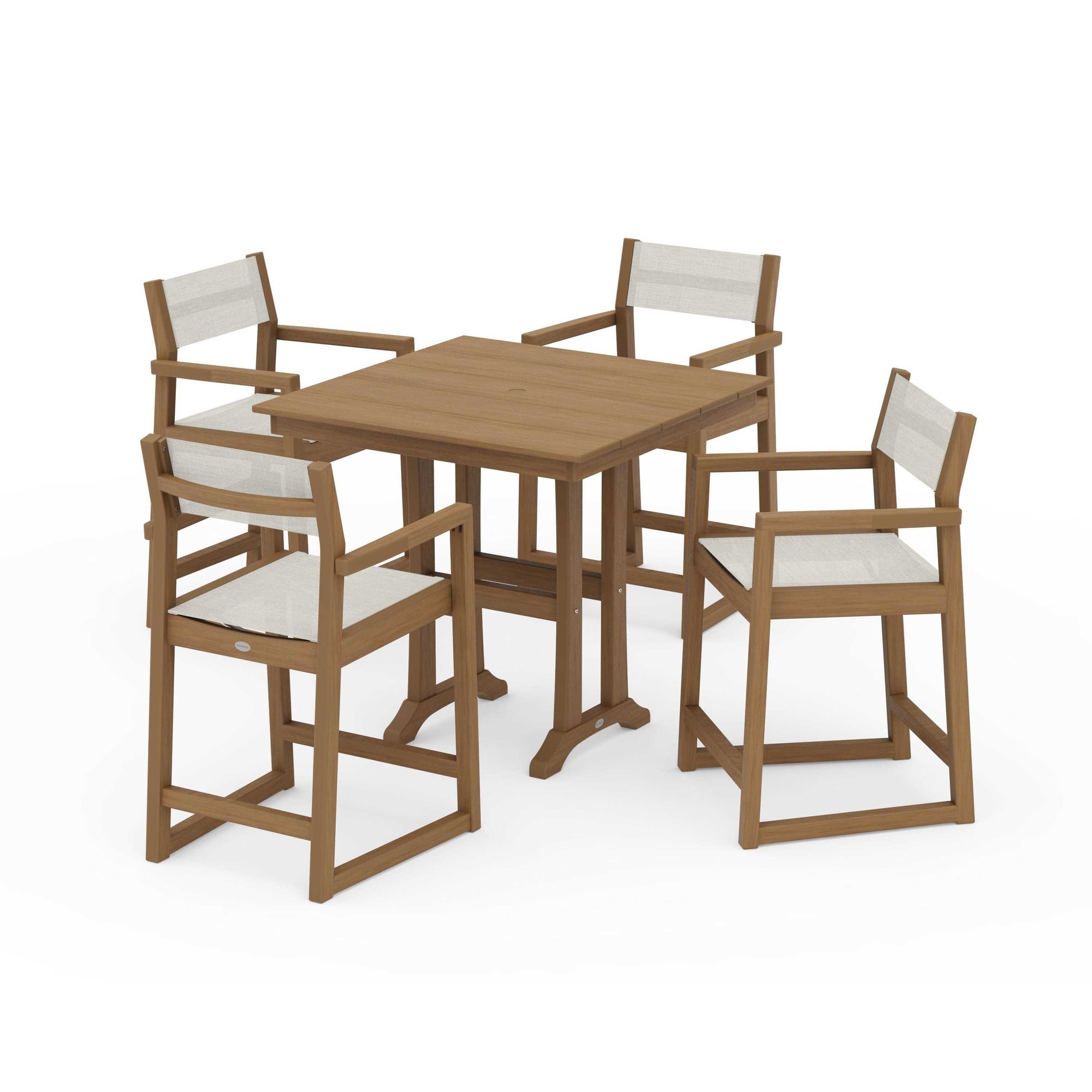 EDGE Sling Arm Chair 5-Piece Farmhouse Counter Set with Trestle Legs